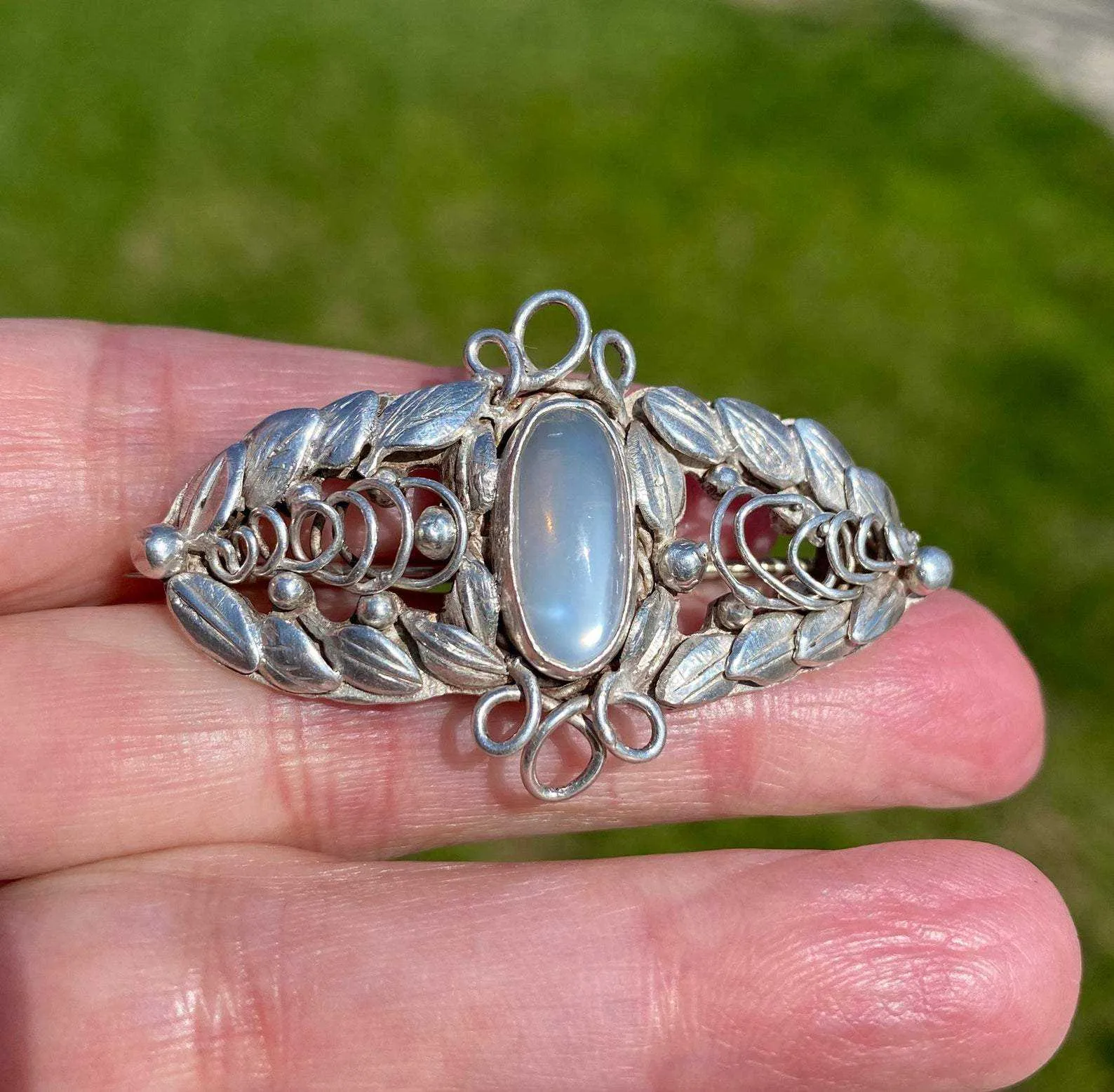 Arts & Crafts Silver Moonstone Brooch