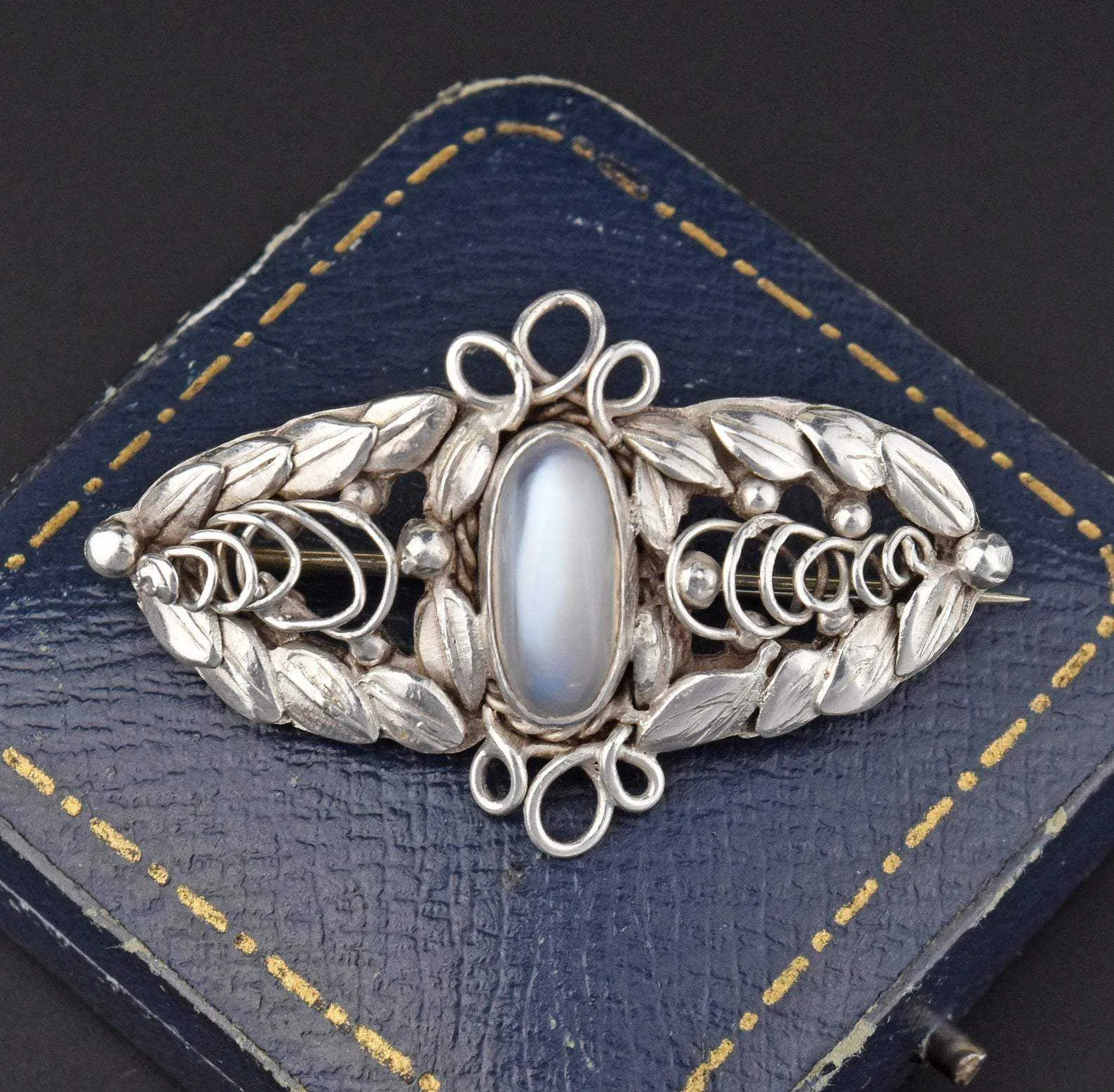 Arts & Crafts Silver Moonstone Brooch