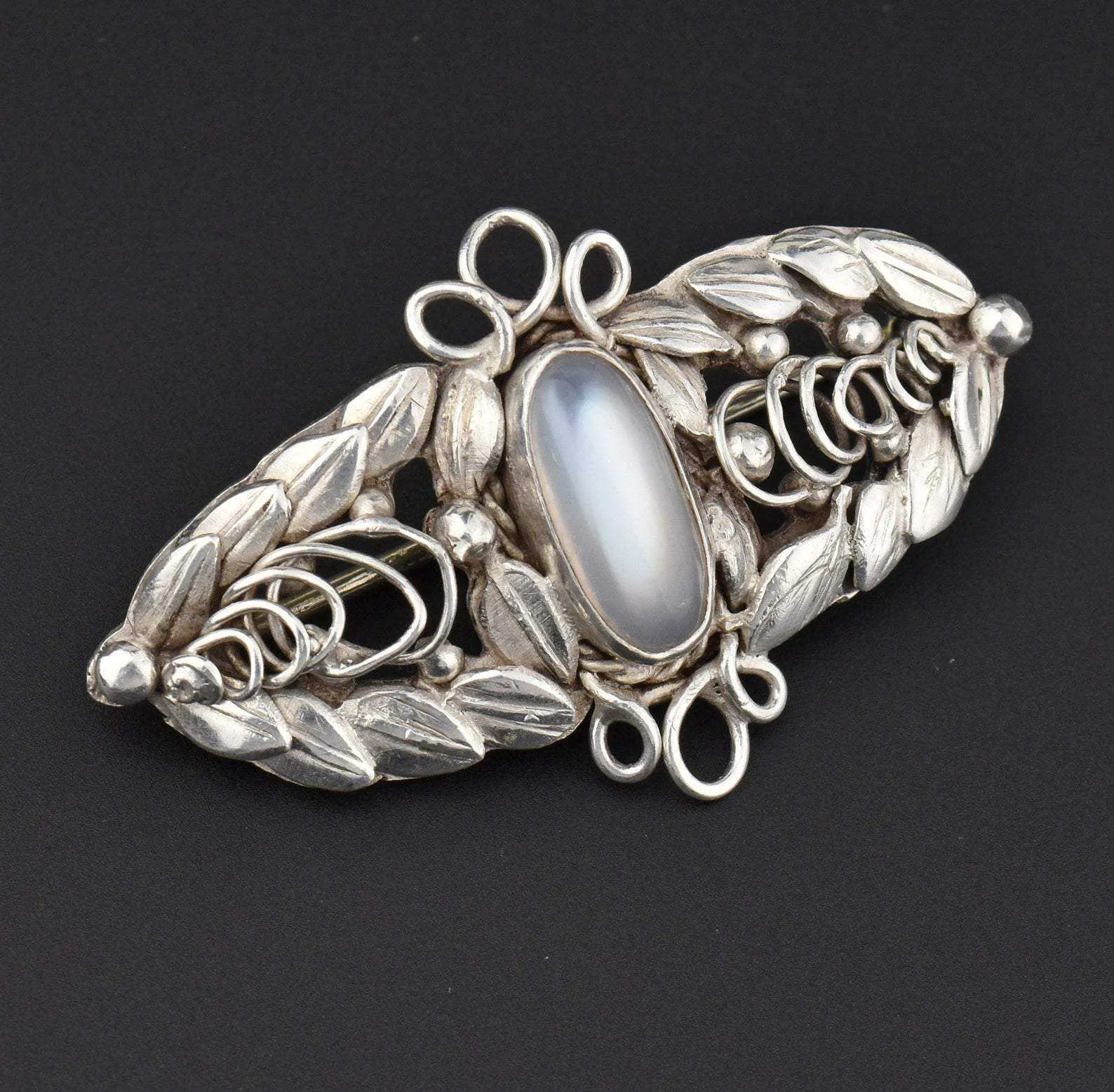 Arts & Crafts Silver Moonstone Brooch