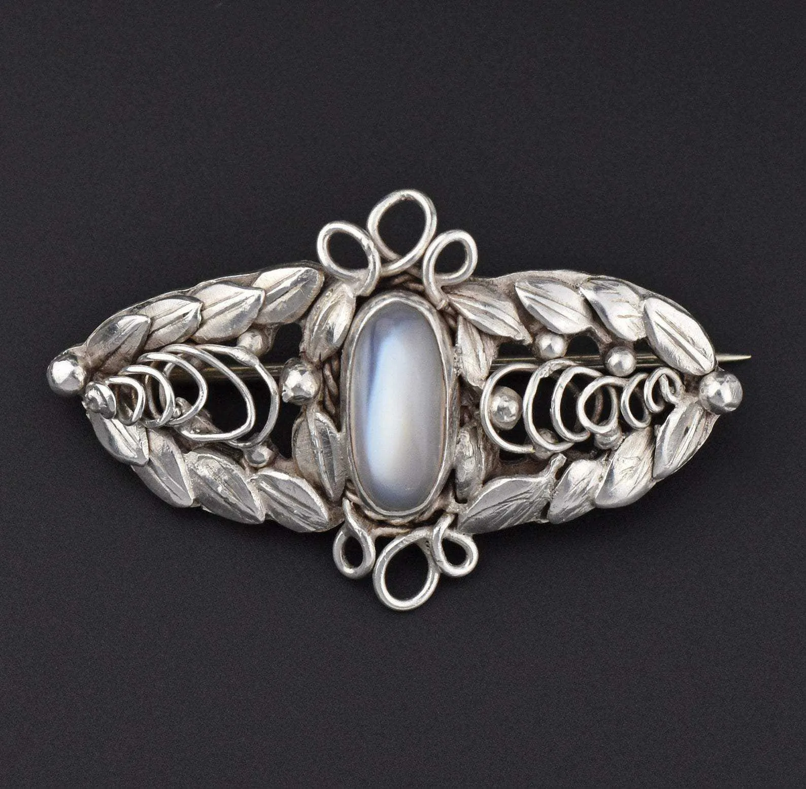 Arts & Crafts Silver Moonstone Brooch