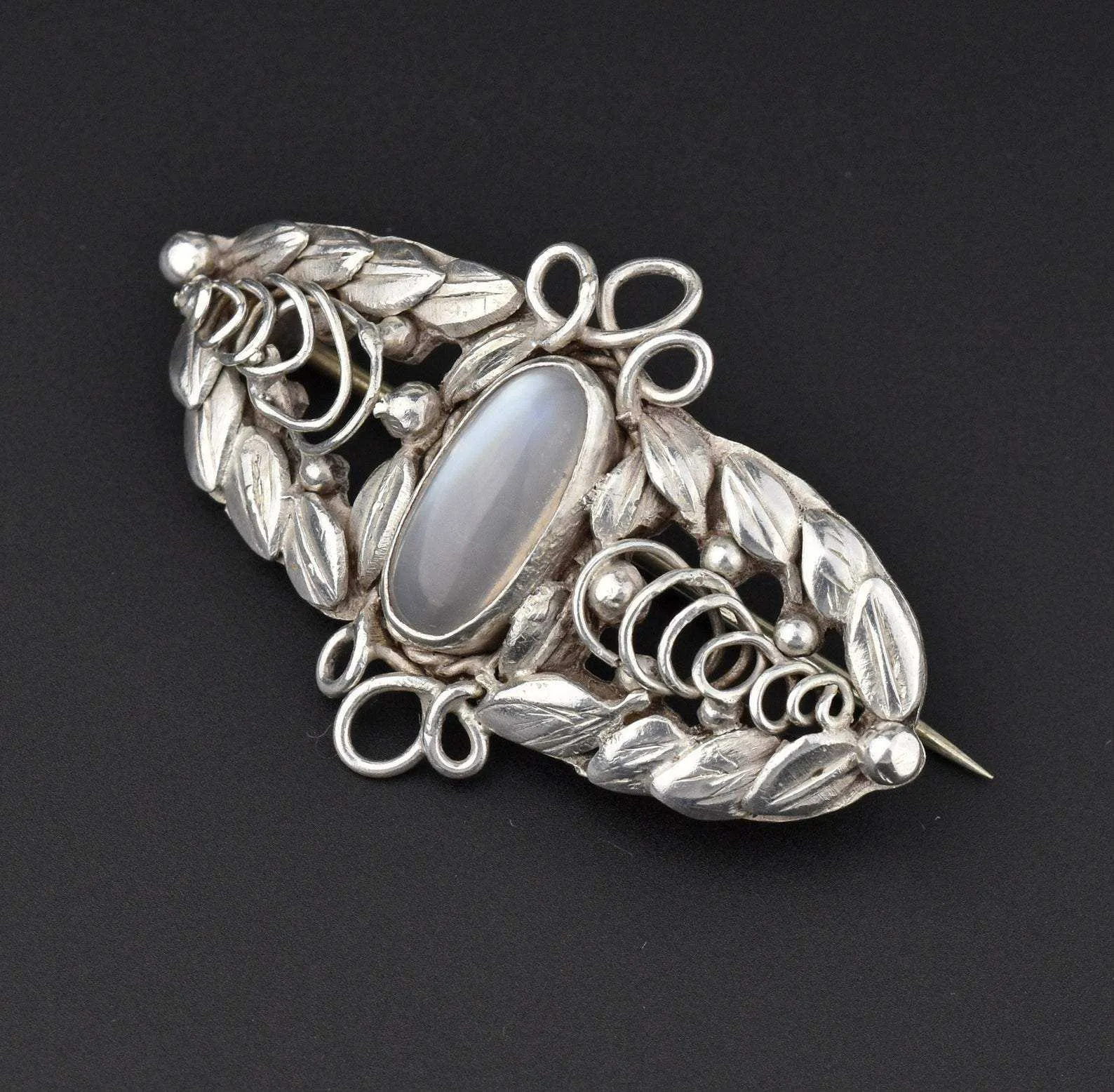 Arts & Crafts Silver Moonstone Brooch