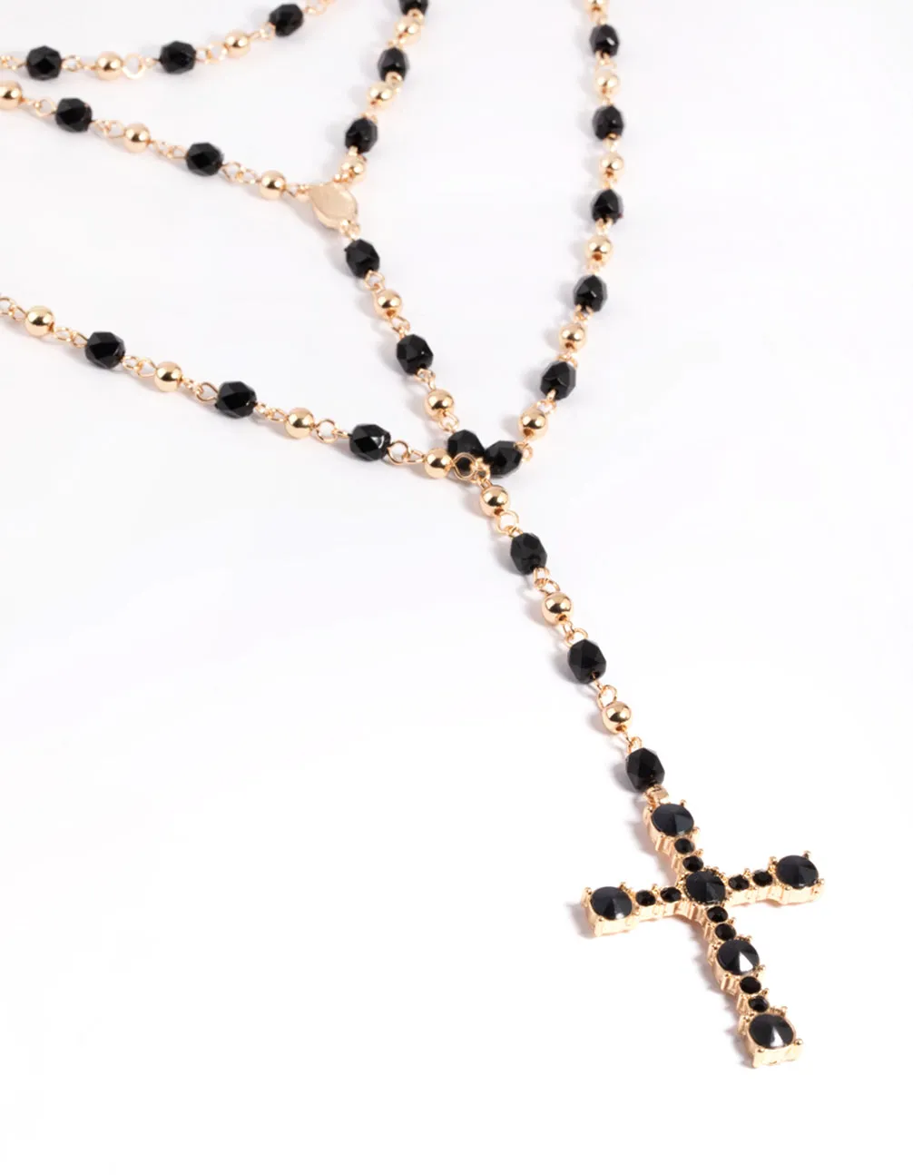 Black Beaded Cross Necklace