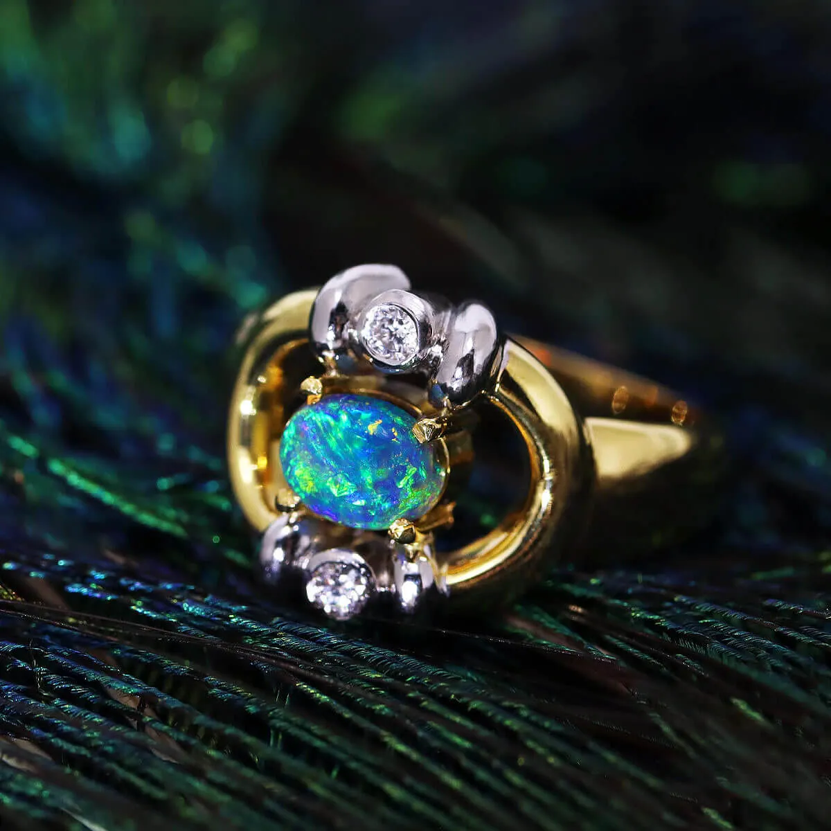 Black Opal, Diamond, 18K Gold & Platinum Ring