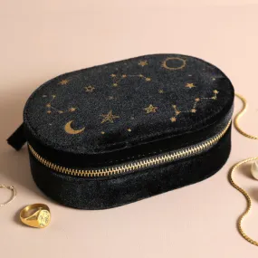 Black Starry Night Oval Travel Jewellery Case Box