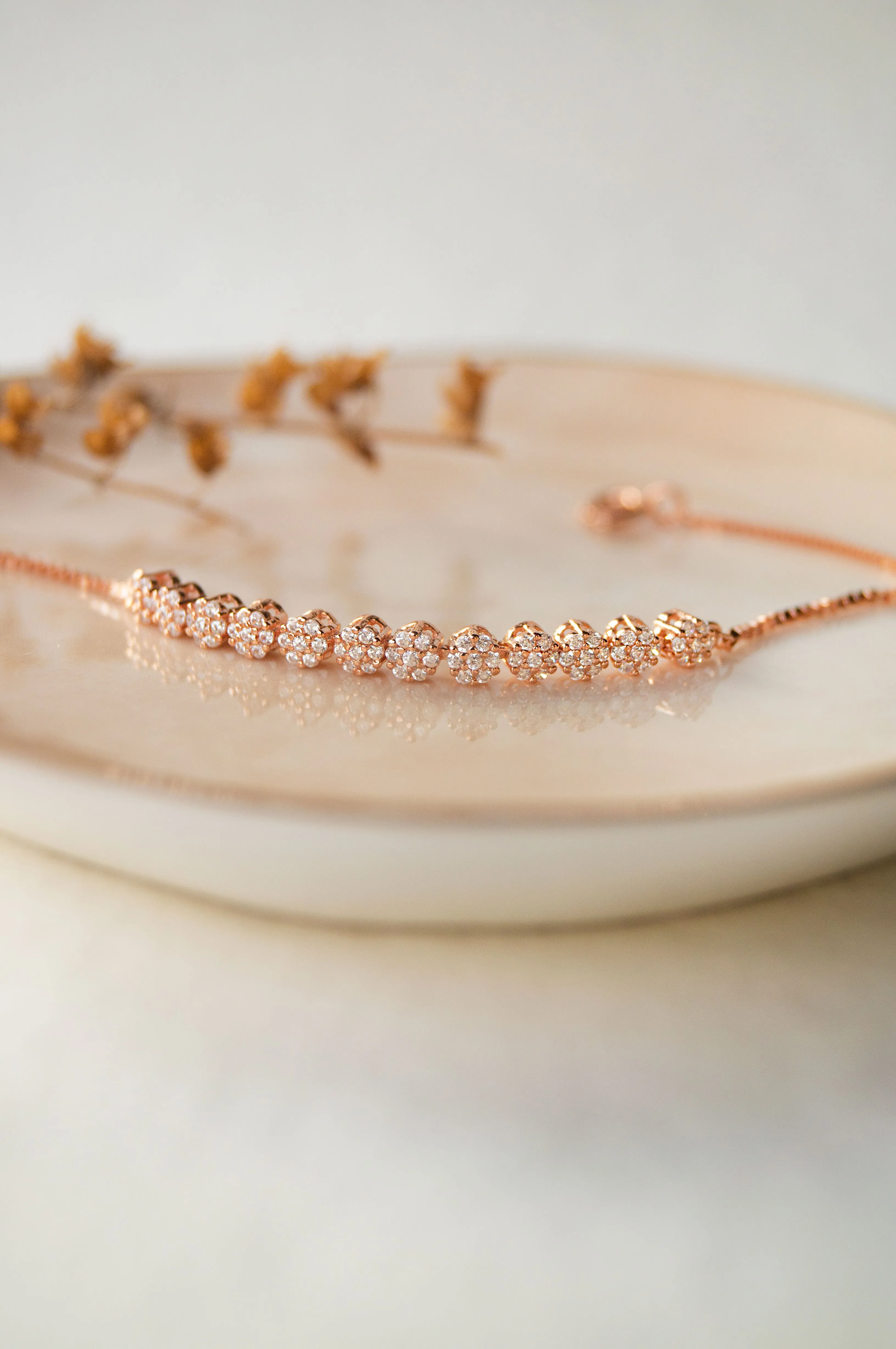 Blinging Clusters Rose Gold Plated Sterling Silver Chain Bracelet all