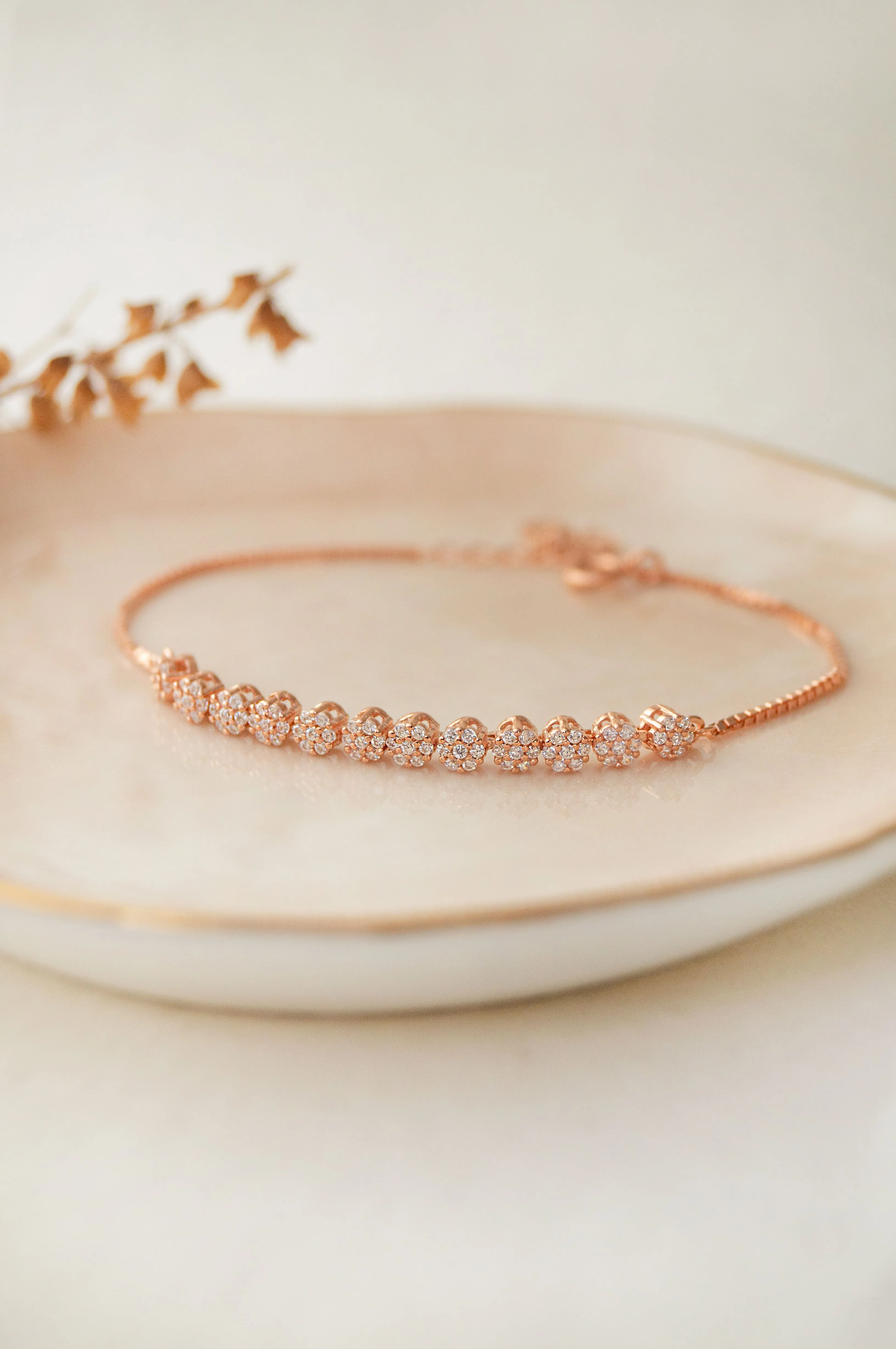 Blinging Clusters Rose Gold Plated Sterling Silver Chain Bracelet all