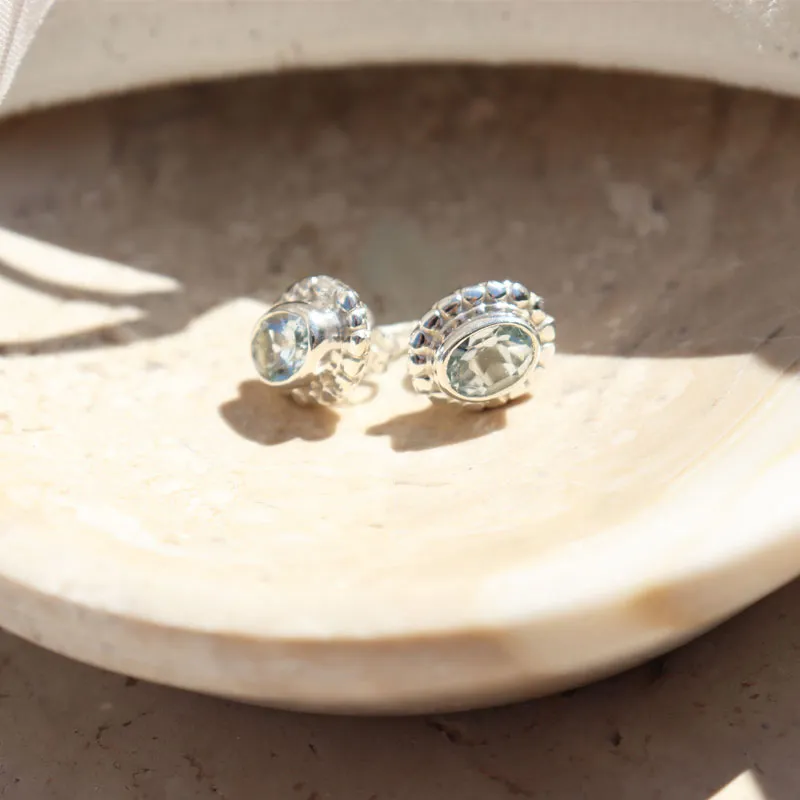 Blue Topaz Boho Stud Earrings