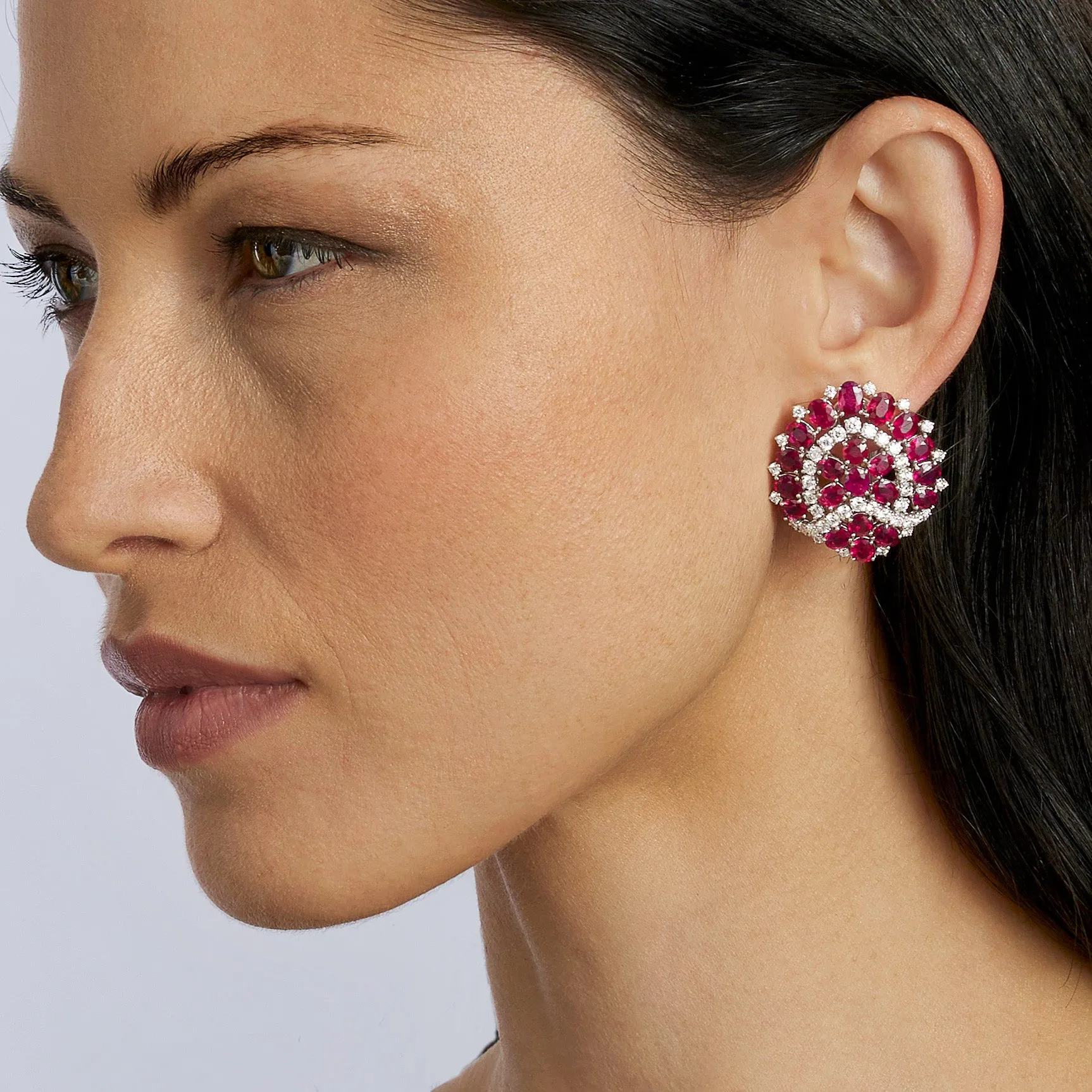 Bulgari Roma 1960s Burma No-Heat Ruby and Diamond Clip Earrings