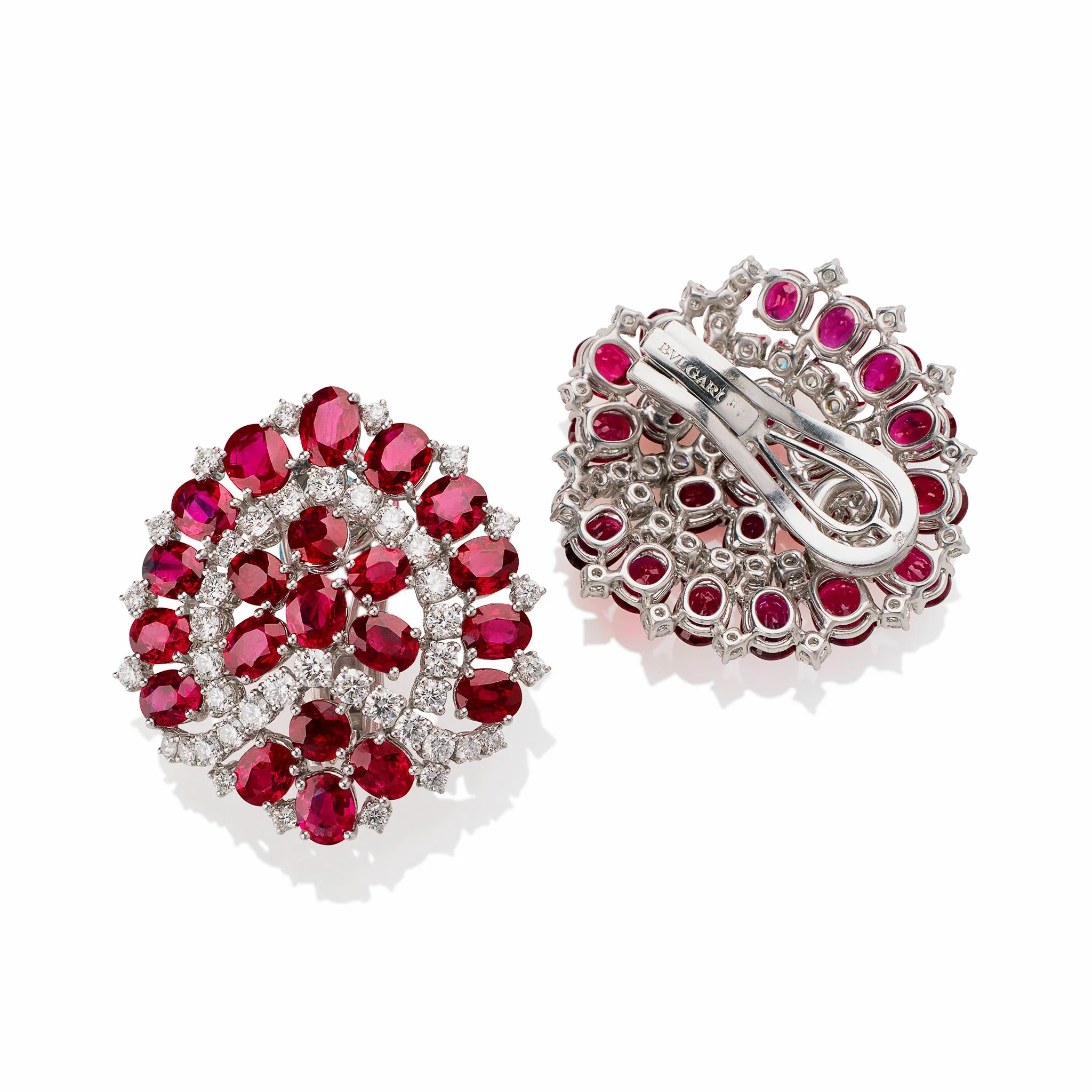 Bulgari Roma 1960s Burma No-Heat Ruby and Diamond Clip Earrings