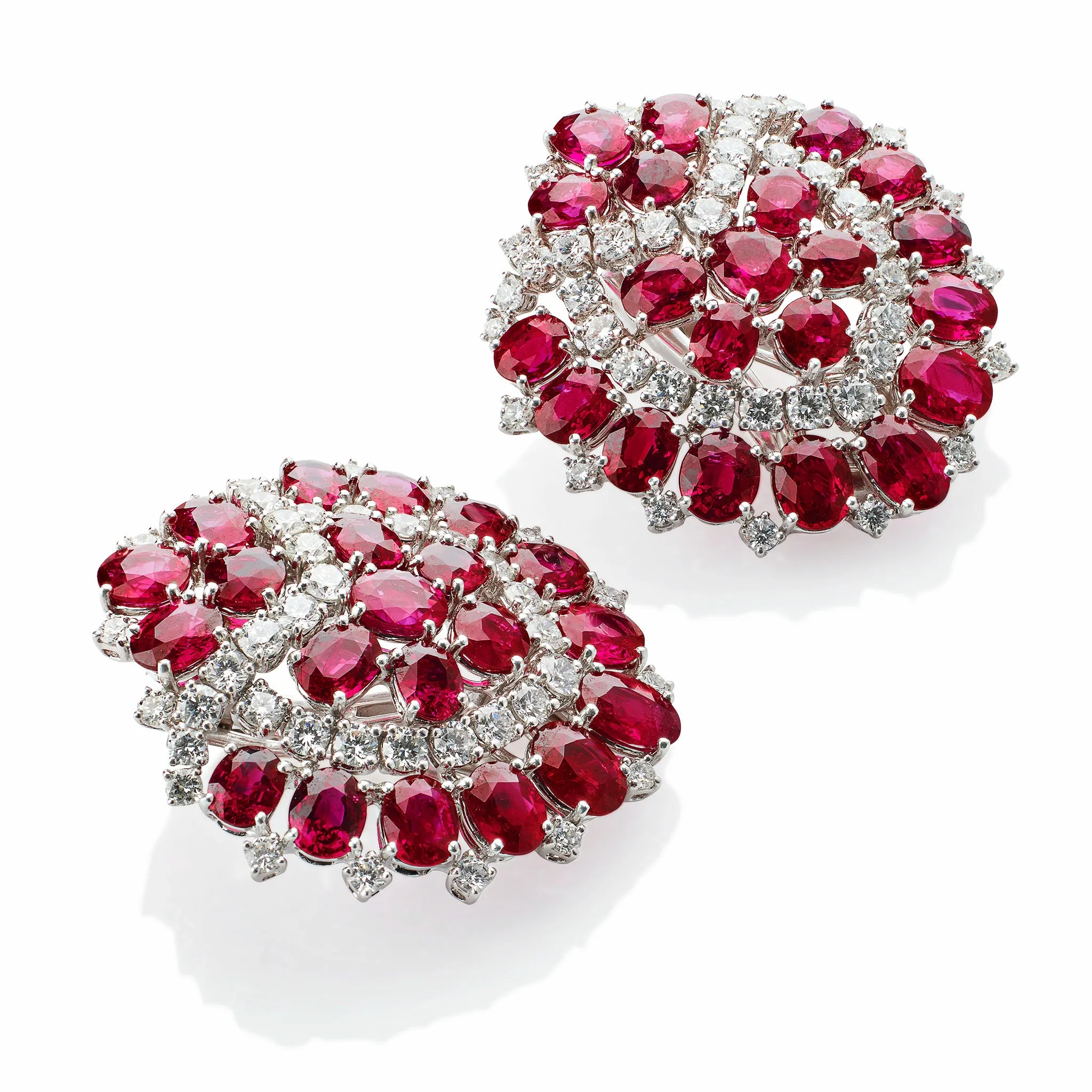 Bulgari Roma 1960s Burma No-Heat Ruby and Diamond Clip Earrings