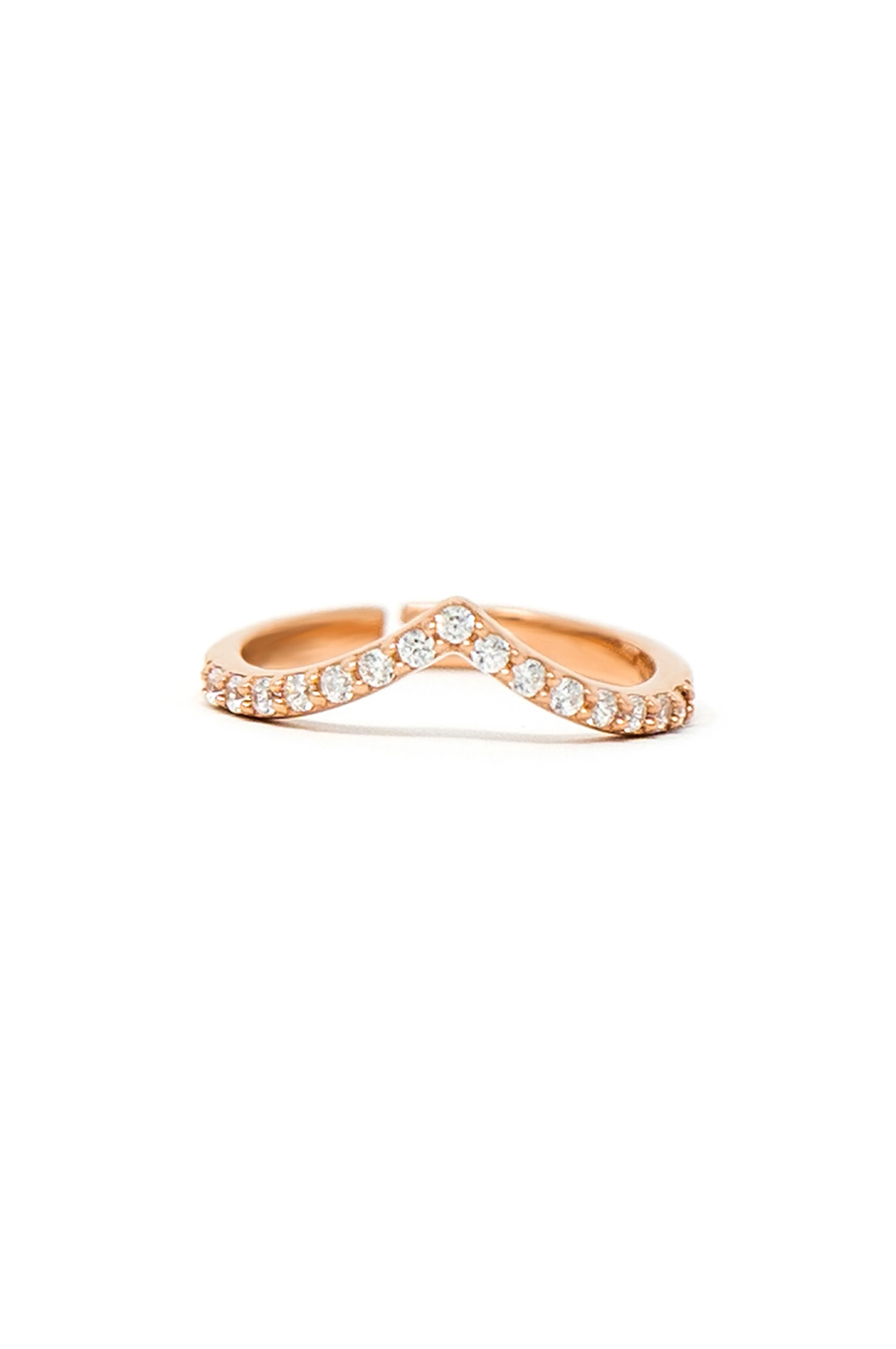 Charming Classic V Rose Gold Plated Sterling Silver Adjustable Ring