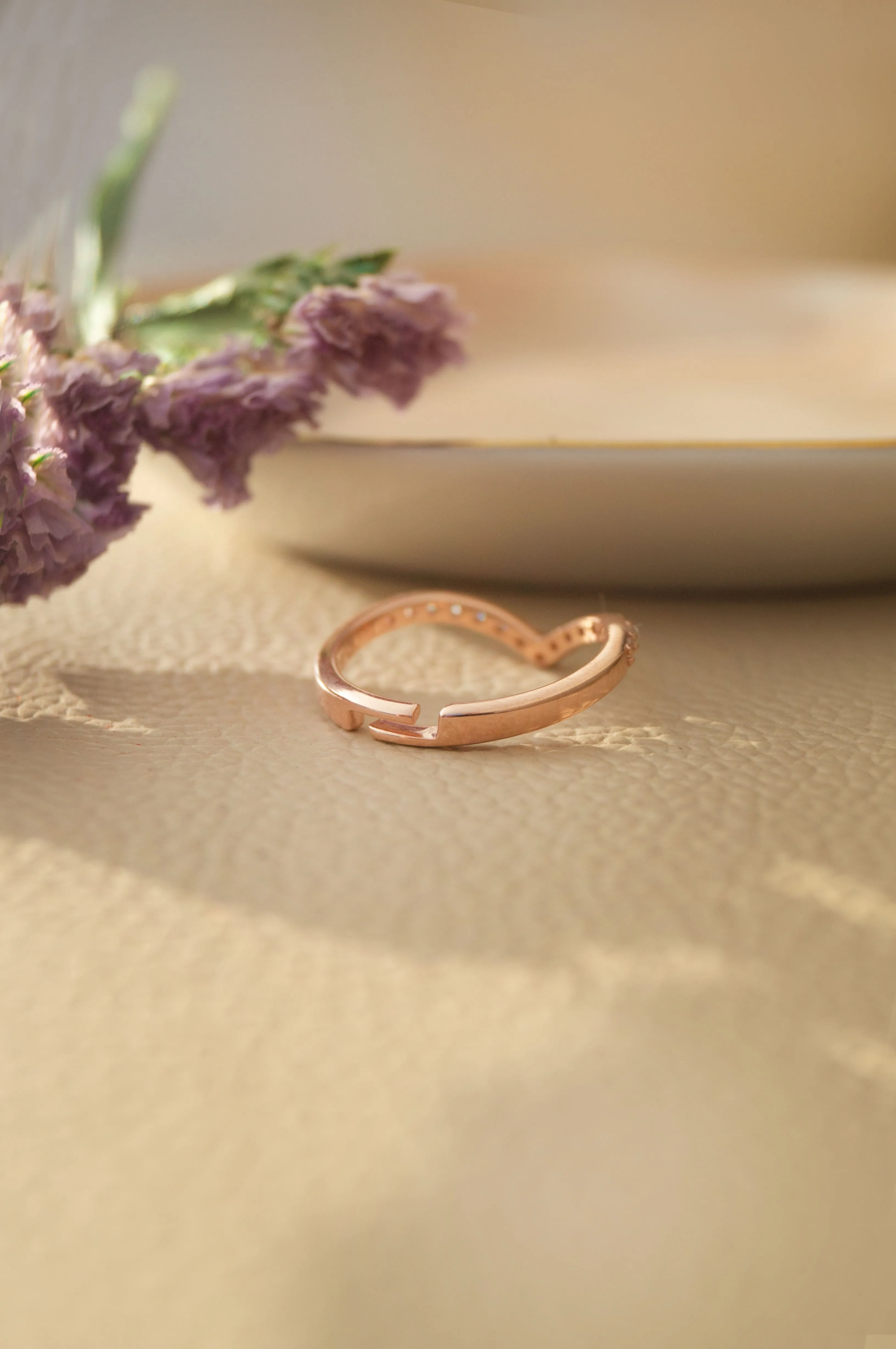 Charming Classic V Rose Gold Plated Sterling Silver Adjustable Ring