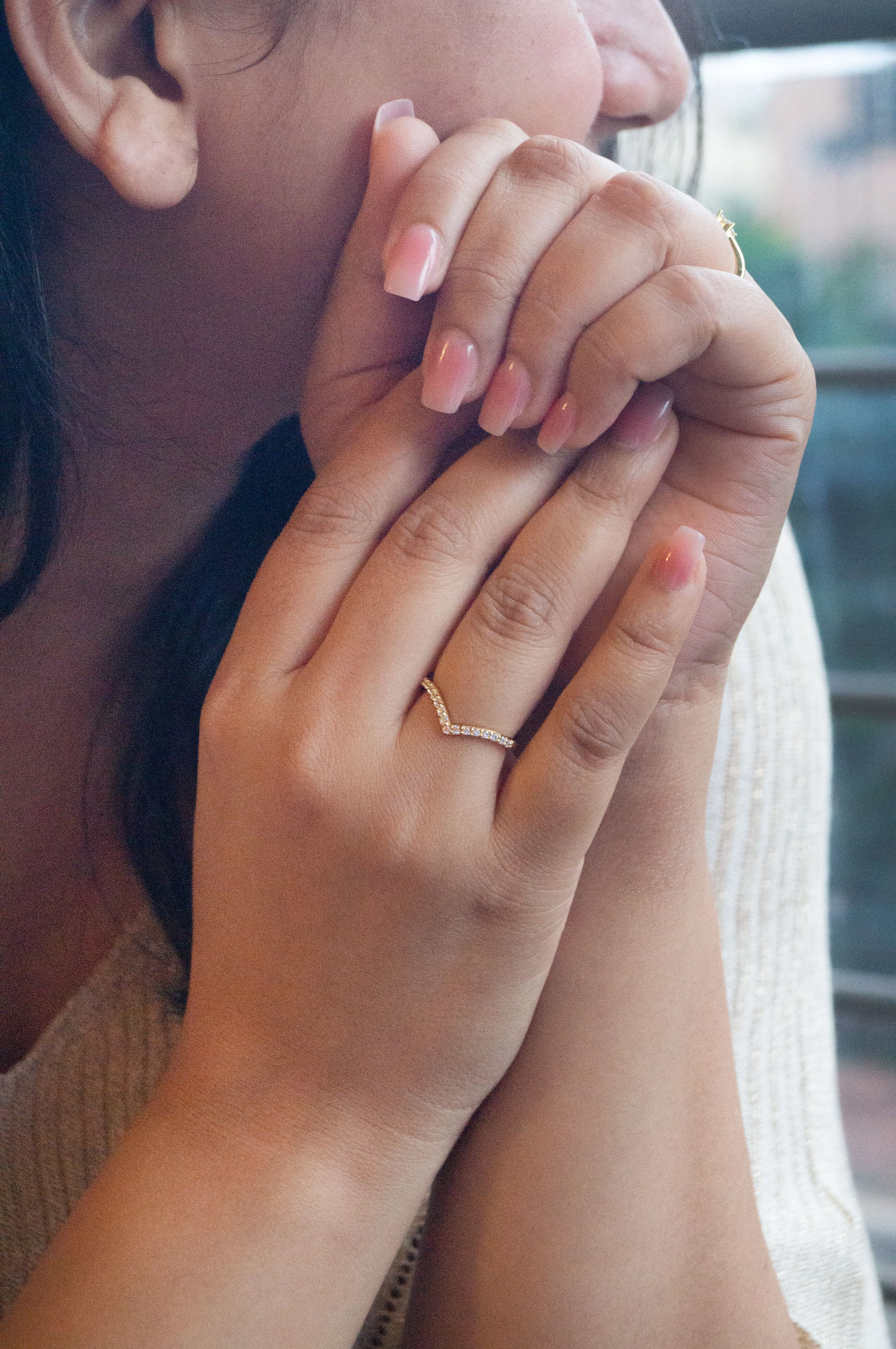 Charming Classic V Rose Gold Plated Sterling Silver Adjustable Ring