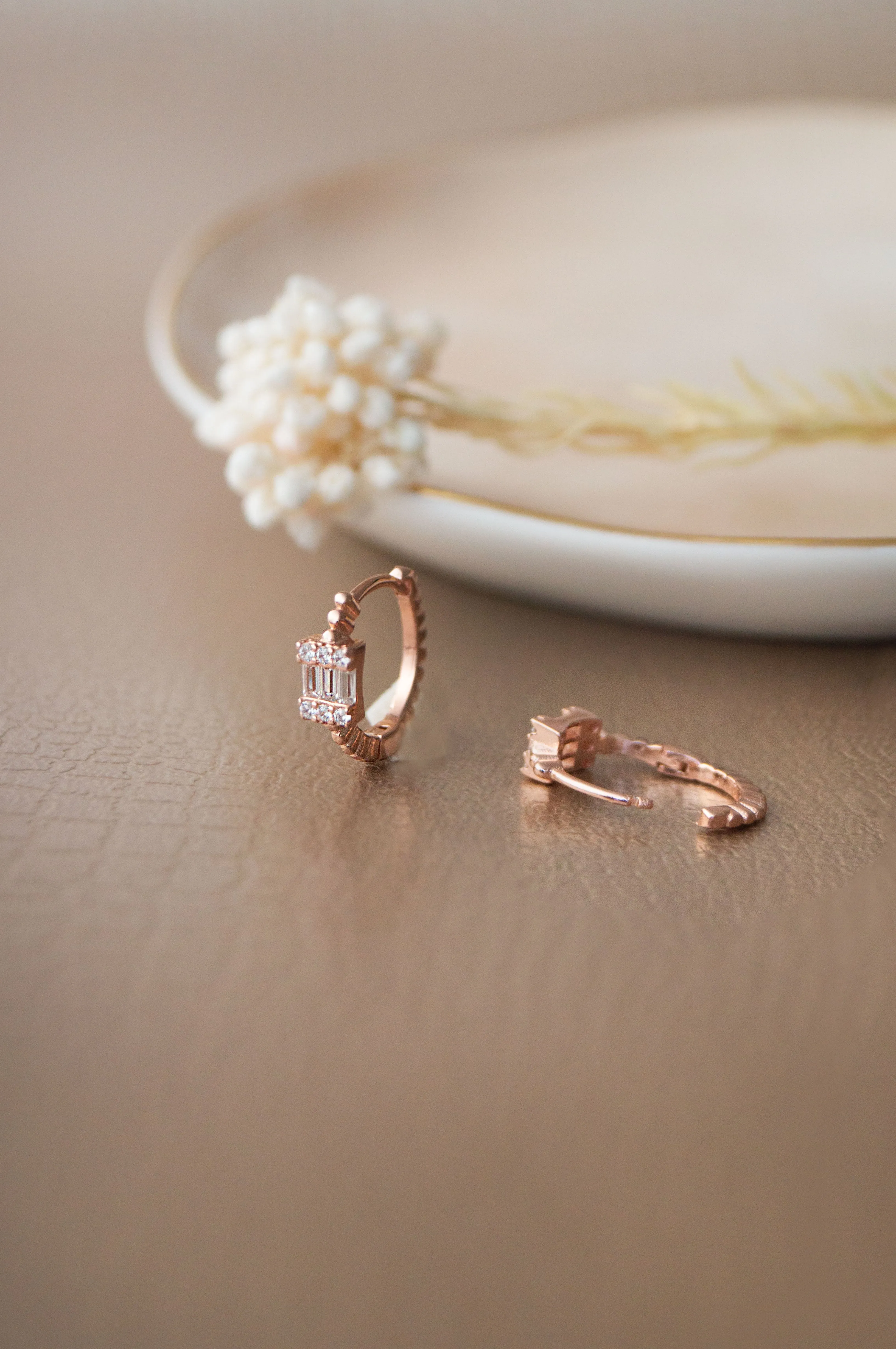 Cherished Cluster Rose Gold Plated Sterling Silver Hoop Earrings