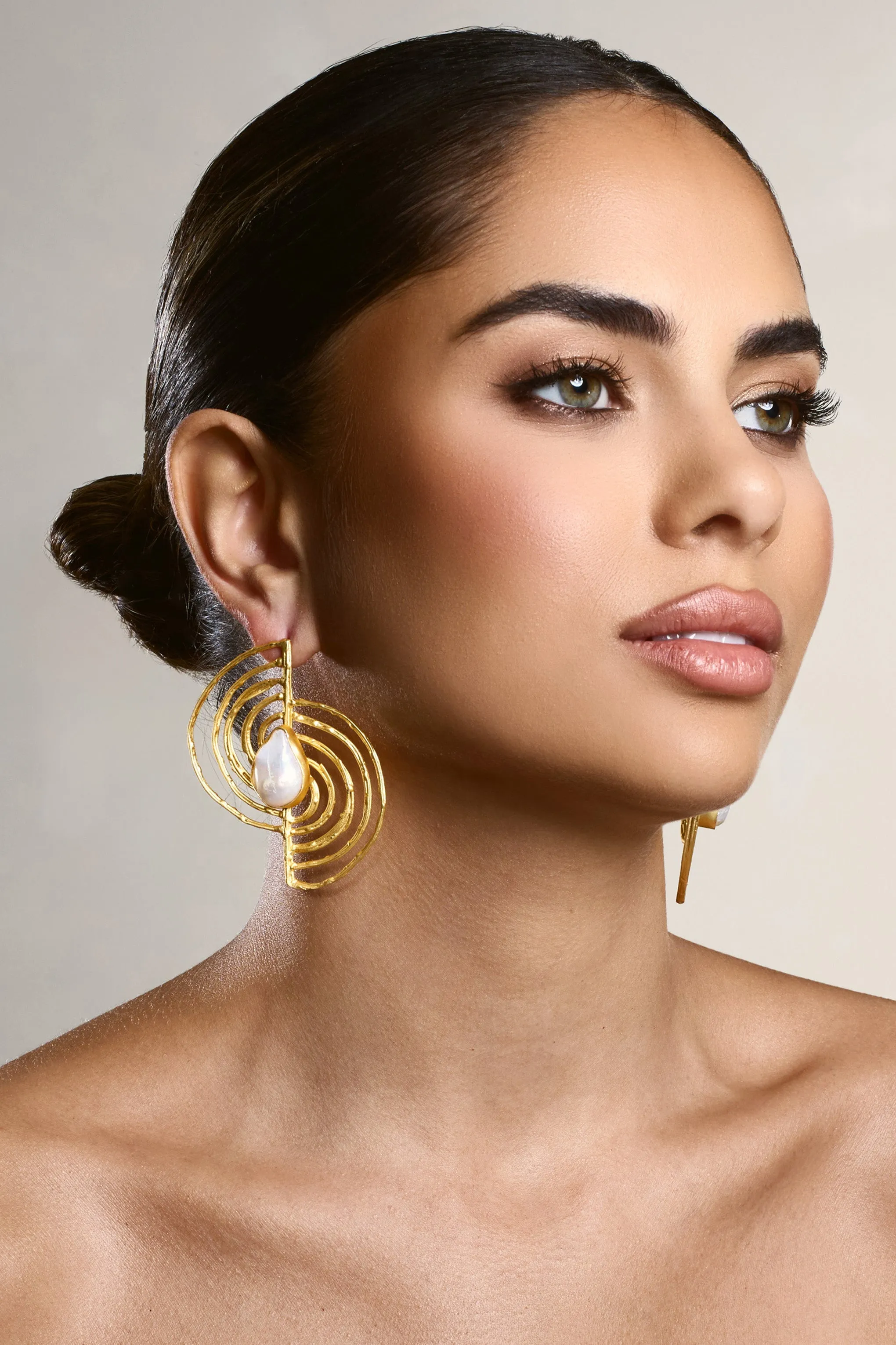 Coastline | Gold Abstract Earrings With Iridescent Shell