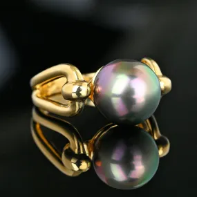 Contemporary 14K Gold Black Tahitian Pearl Ring