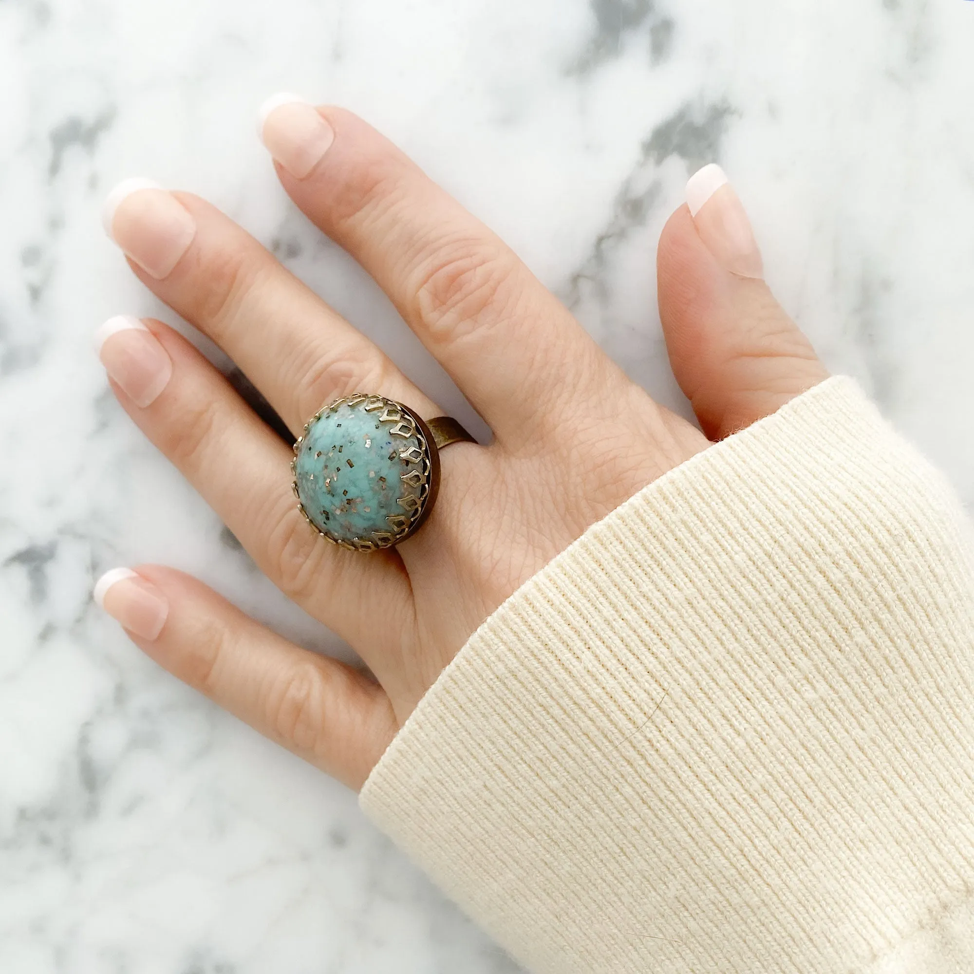 CRAWFORD teal confetti cocktail ring