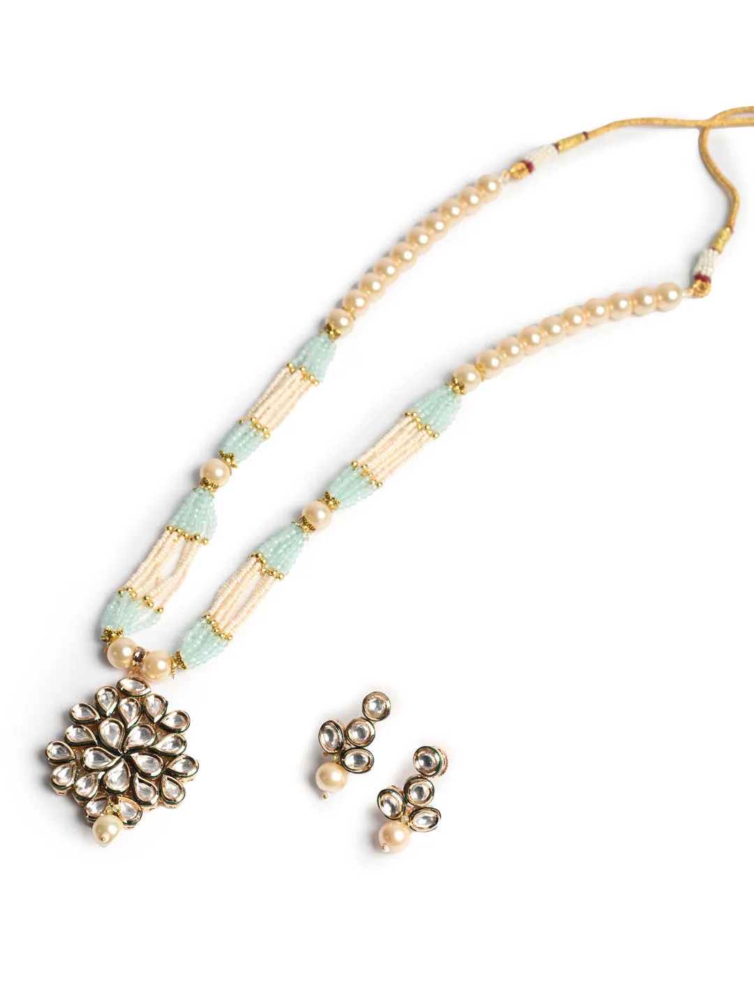 Cream Pearl Necklace Set With Earrings