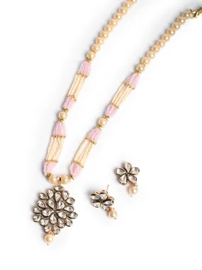 Cream Pearl Necklace Set With Earrings