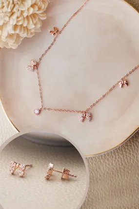 Cutie Bow Rose Gold Plated Sterling Silver Necklace Set