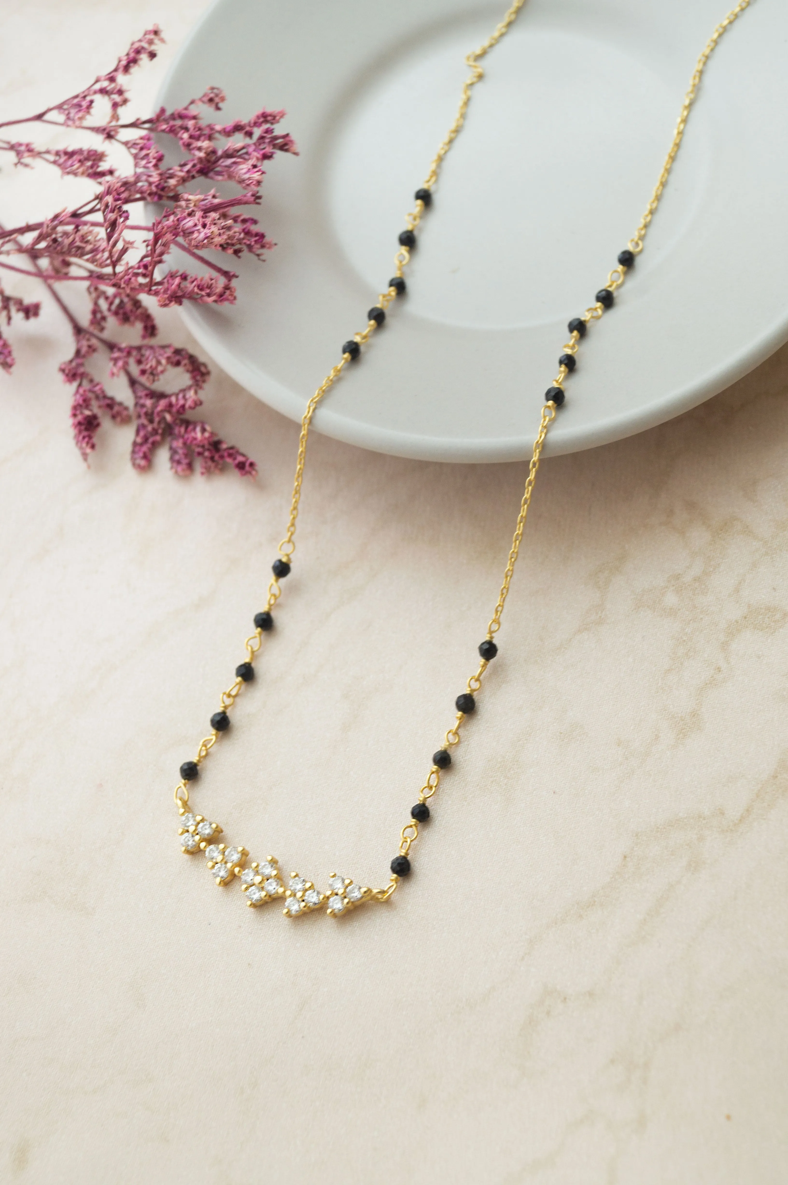 Dainty Flower Magic Gold Plated Sterling Silver Mangalsutra Necklace