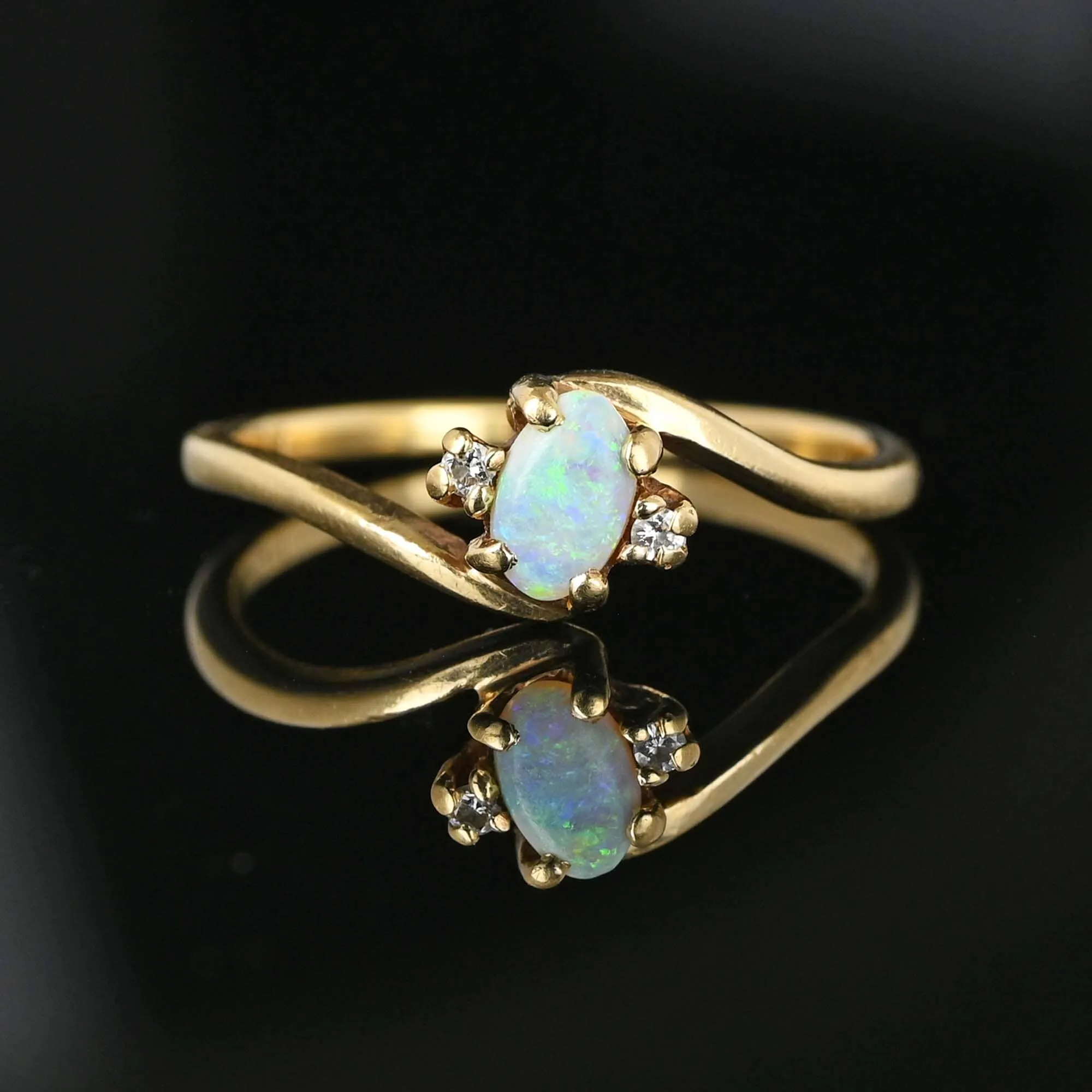 Dainty Gold Bypass Diamond Opal Ring