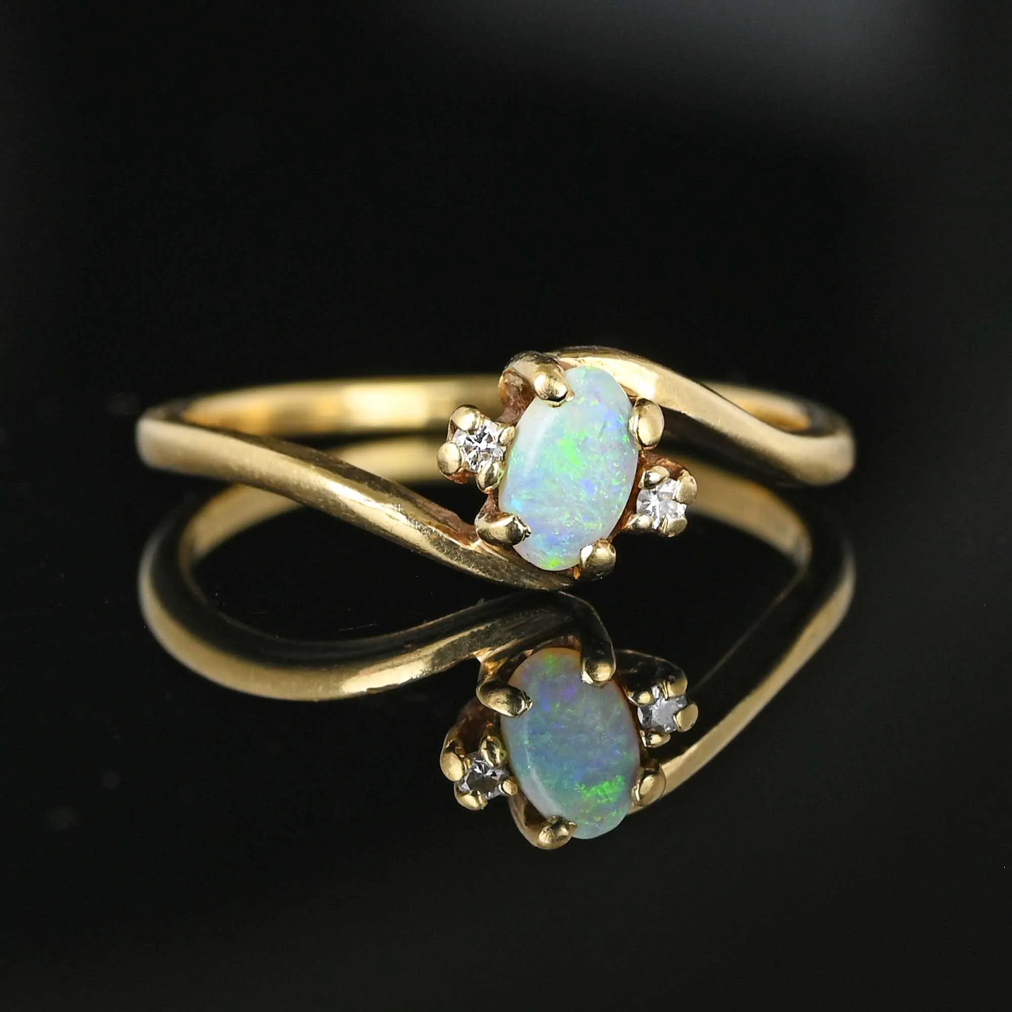 Dainty Gold Bypass Diamond Opal Ring