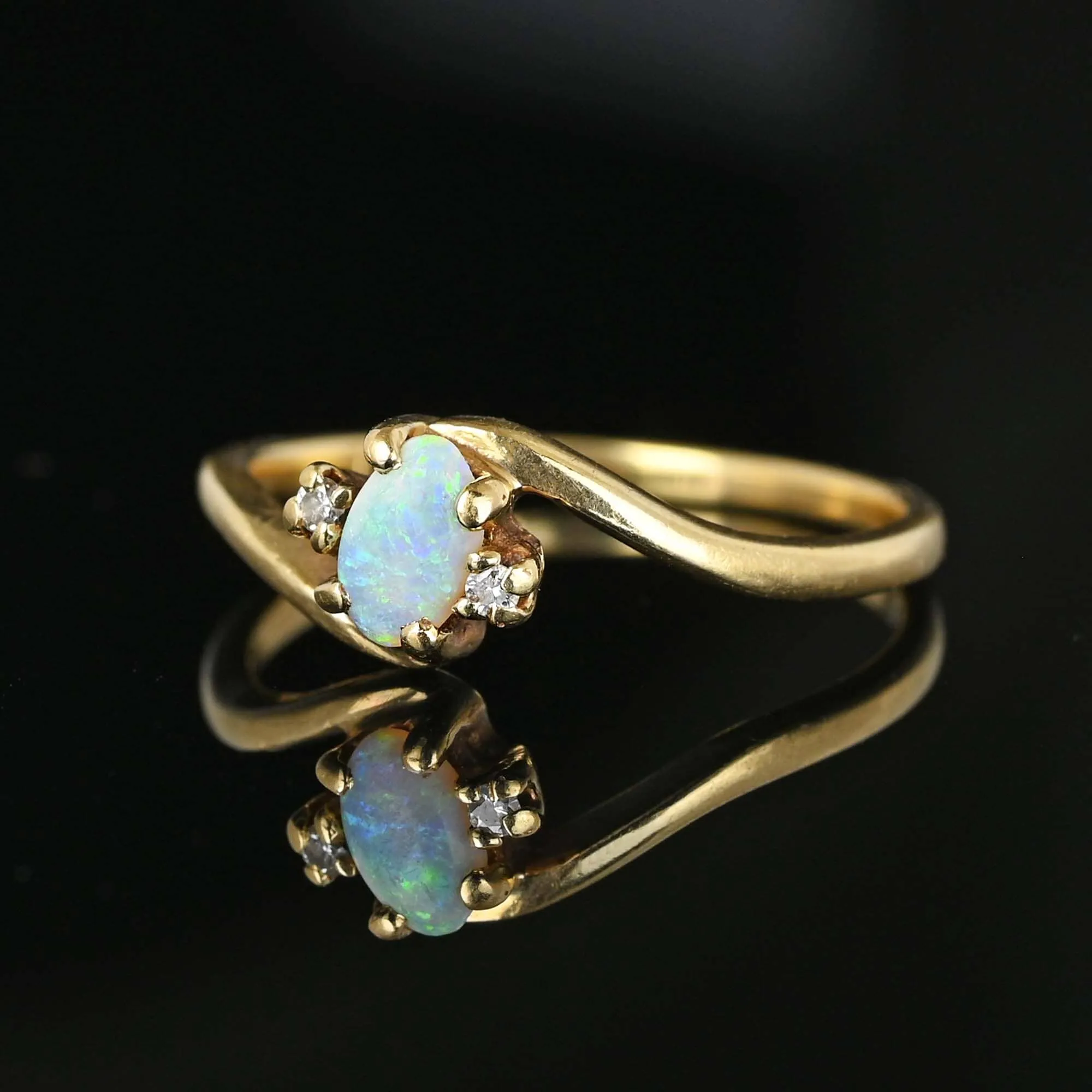 Dainty Gold Bypass Diamond Opal Ring