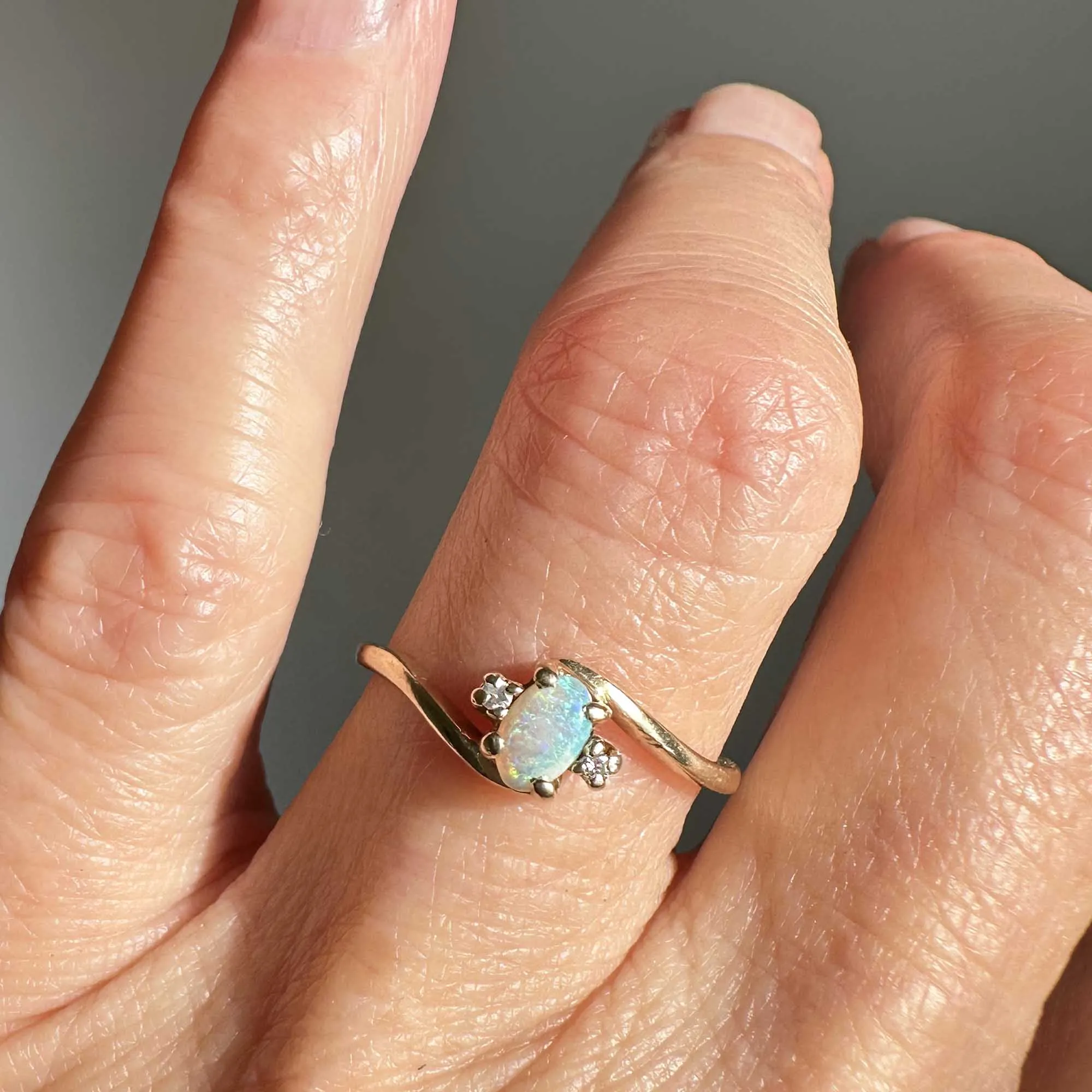 Dainty Gold Bypass Diamond Opal Ring