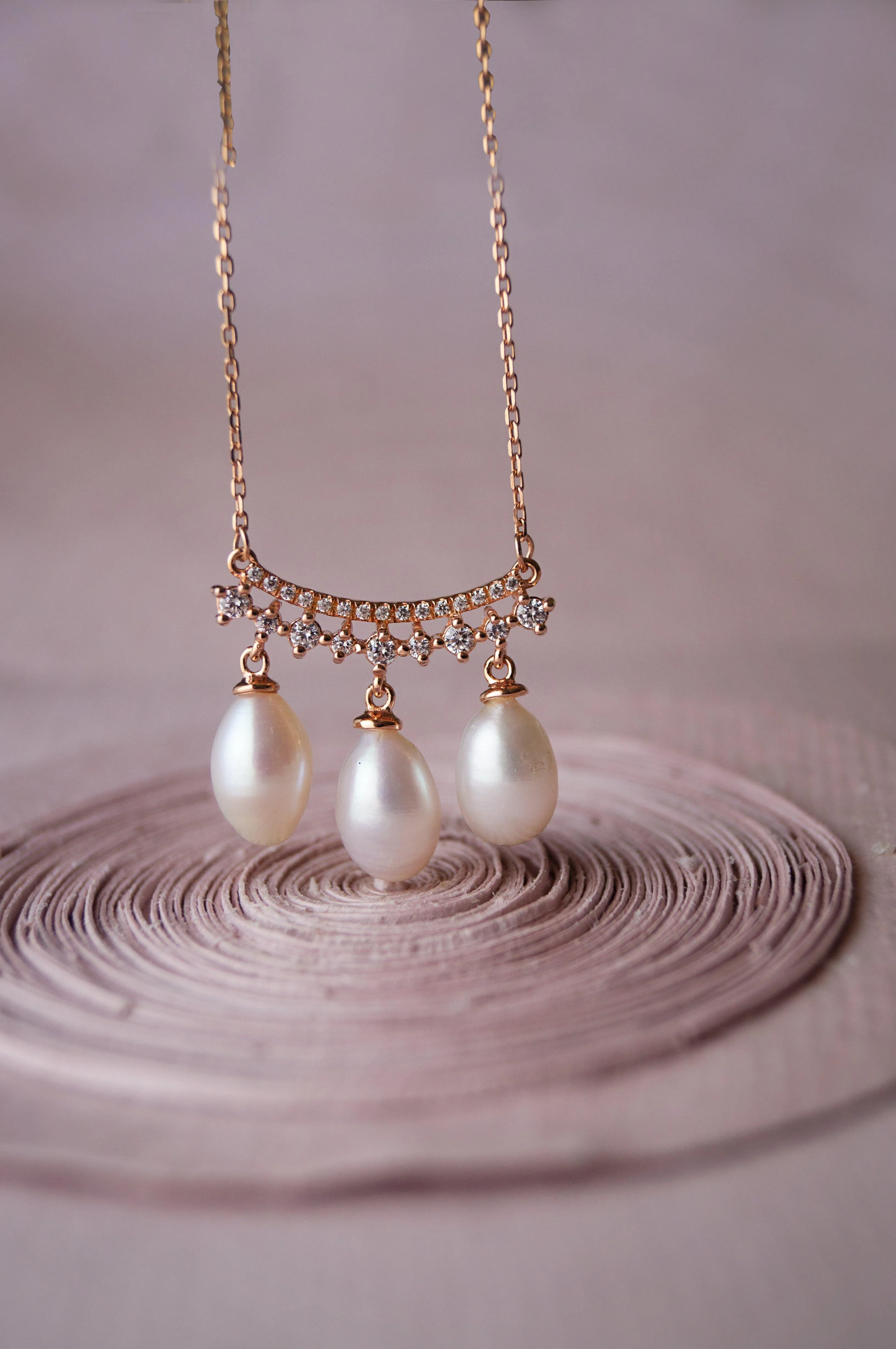 Dancing Pearl Droplets Rose Gold Plated Sterling Silver Necklace