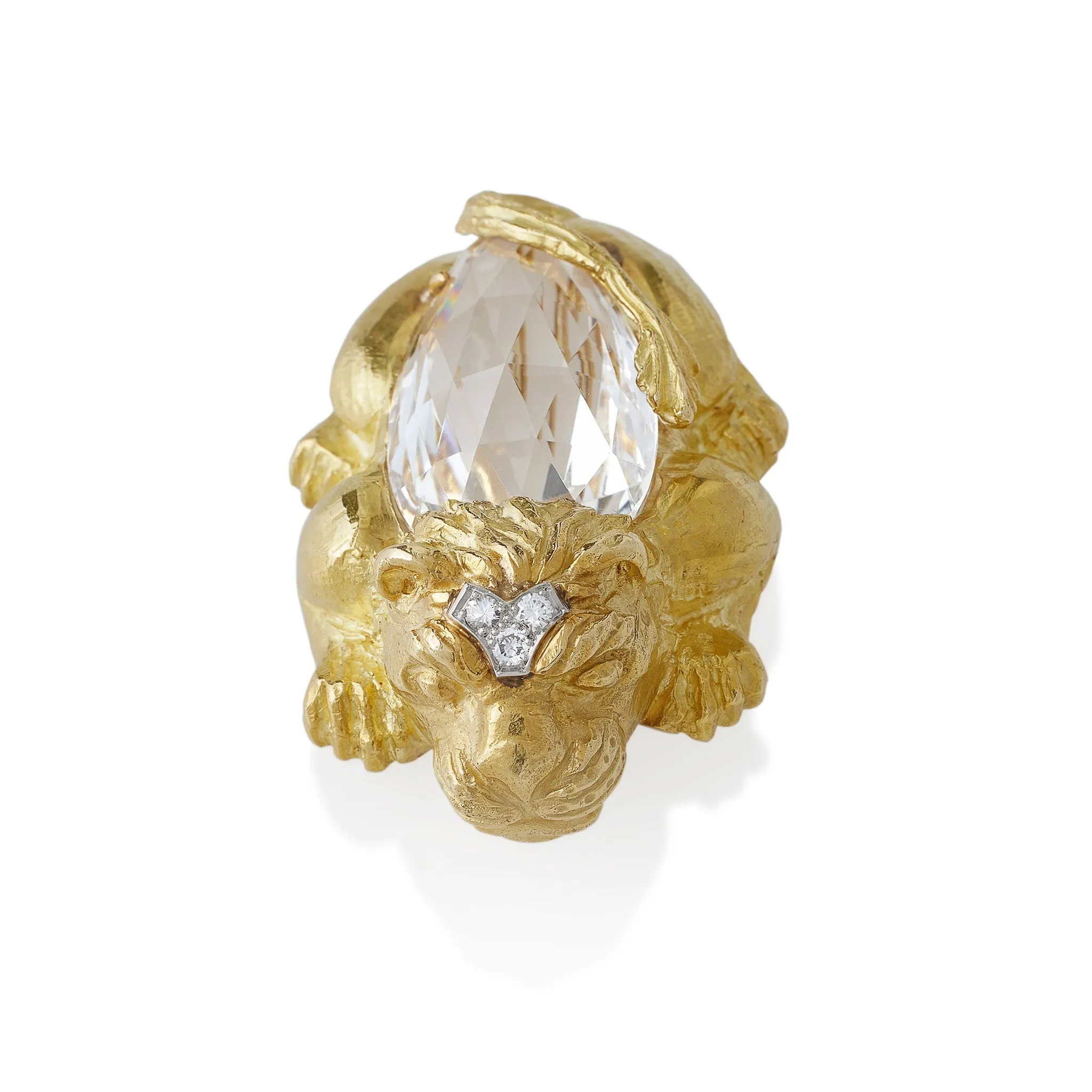 David Webb Rock Crystal Crouching Lion Brooch