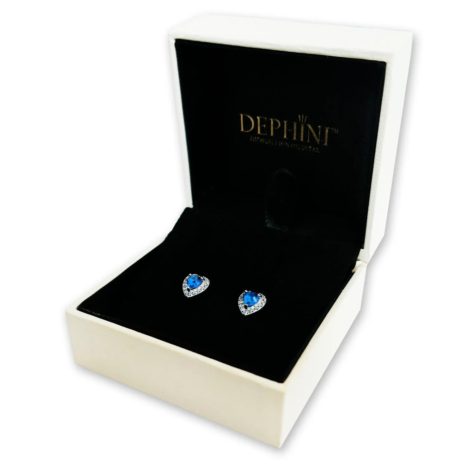 DEPHINI Blue Heart stud Earrings 925 Sterling Silver Stud Earrings CZ