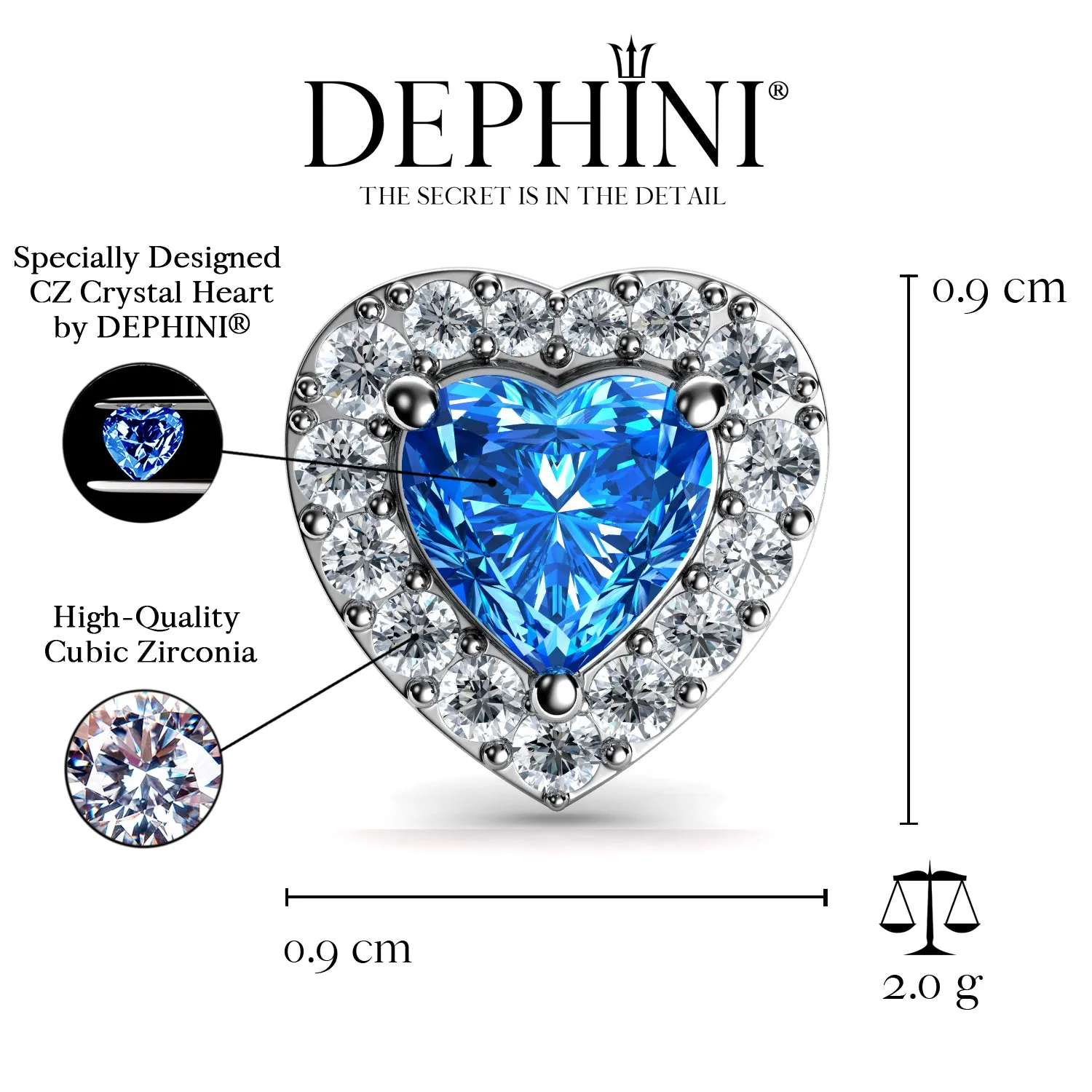 DEPHINI Blue Heart stud Earrings 925 Sterling Silver Stud Earrings CZ