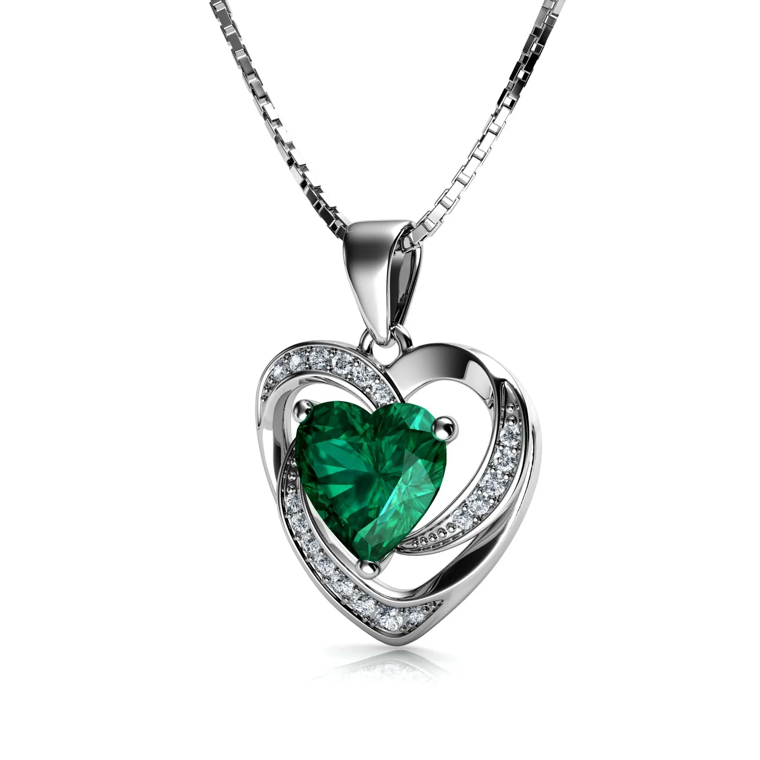 DEPHINI Green jewellery set Heart Earrings & Necklace Sterling Silver