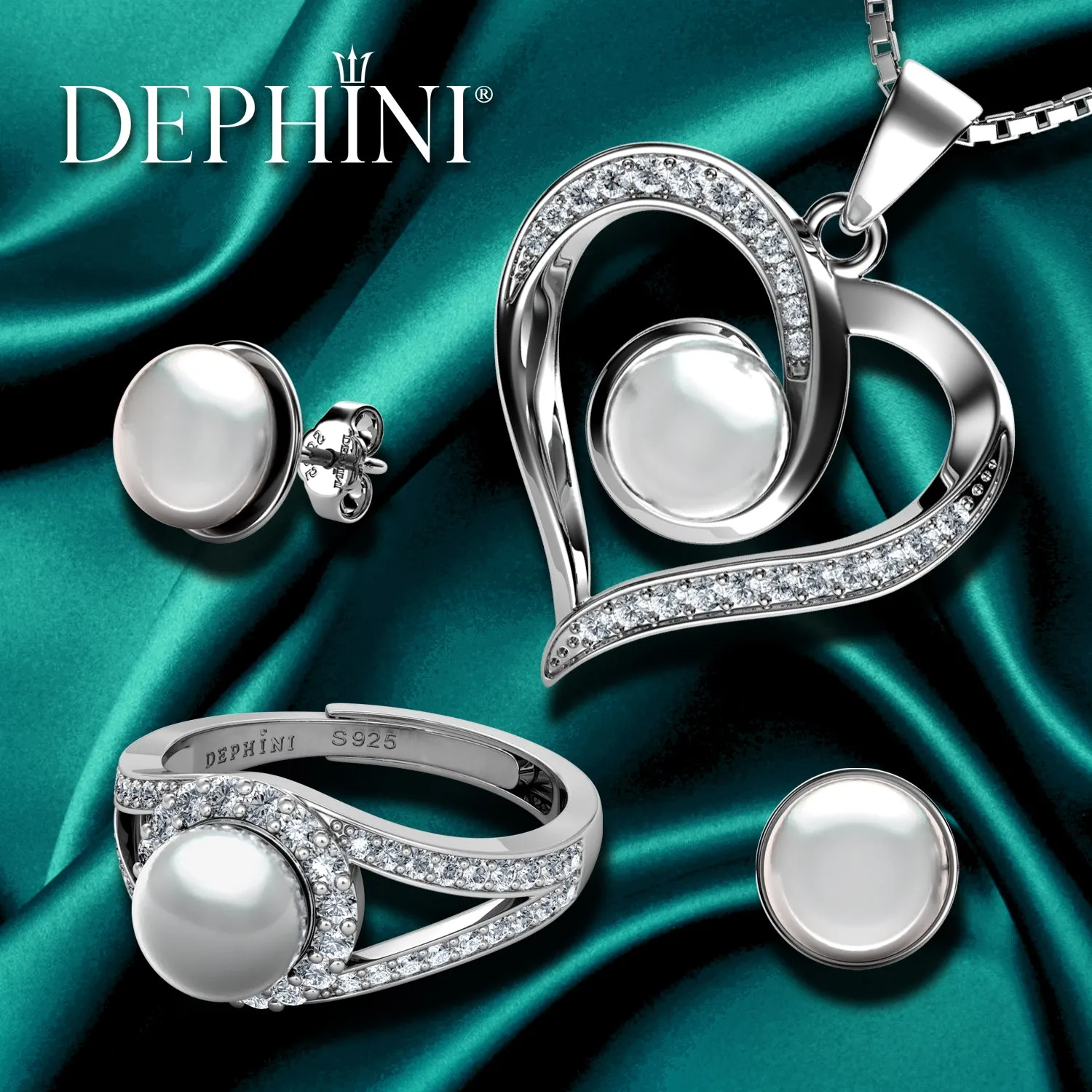 DEPHINI - Pearl Jewellery set - Necklace Earrings & Ring - 925Silver