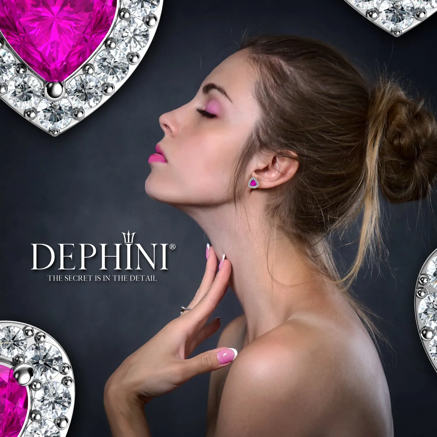 DEPHINI Elegant Pink Heart Necklace & Earrings Set in Silver - Stylish Jewelry for Any Occasion