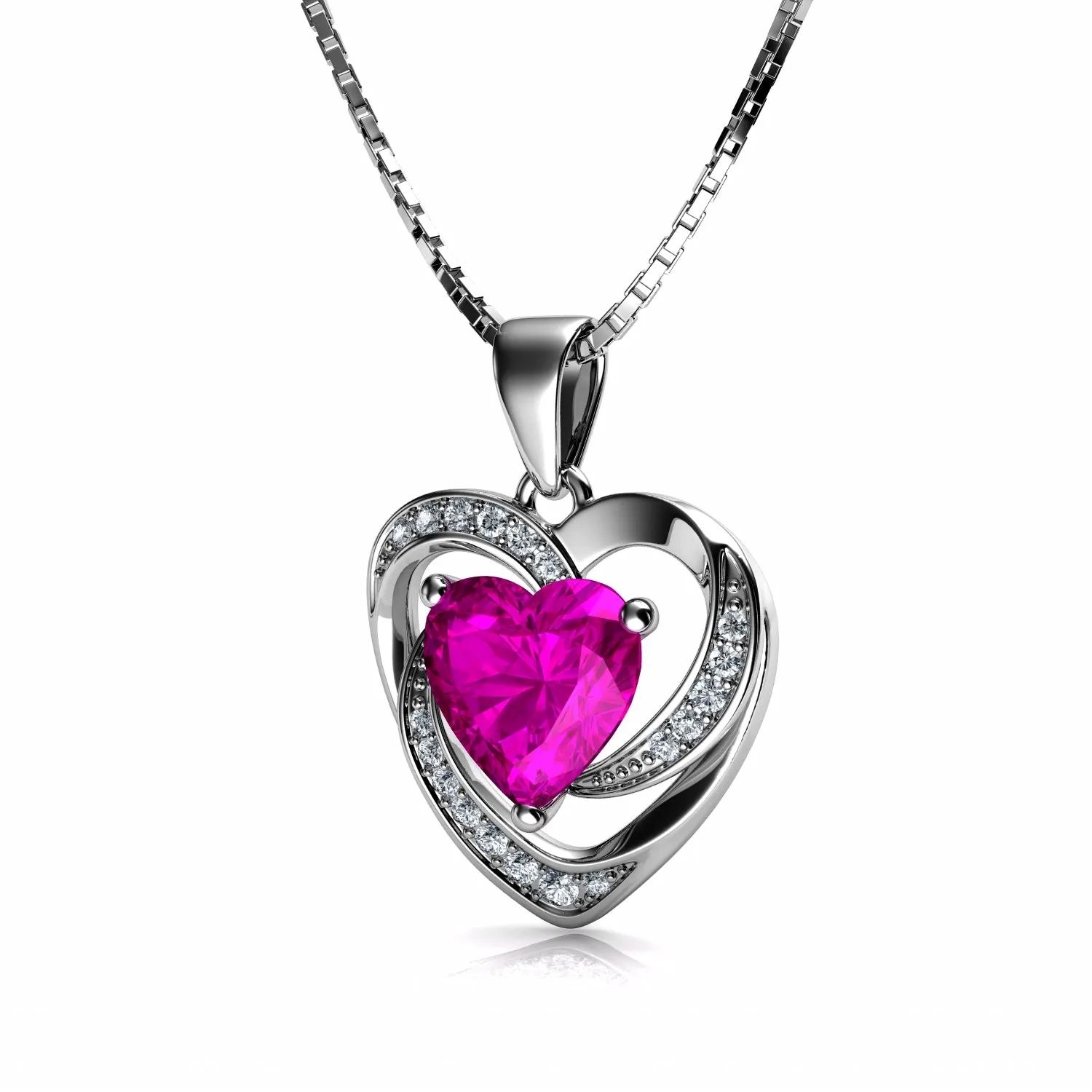 DEPHINI Elegant Pink Heart Necklace & Earrings Set in Silver - Stylish Jewelry for Any Occasion