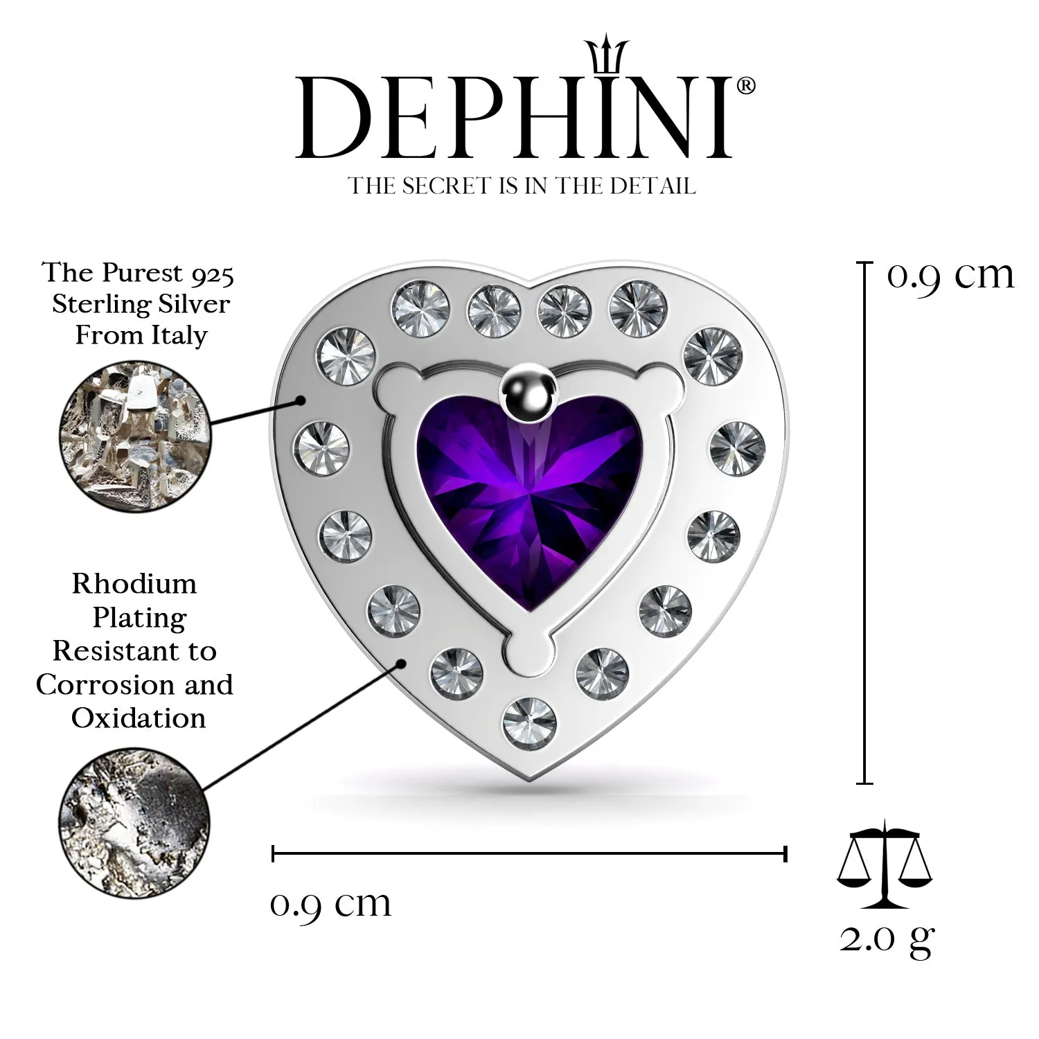 DEPHINI Purple Heart Earrings  925 Sterling Silver Stud Earrings CZ