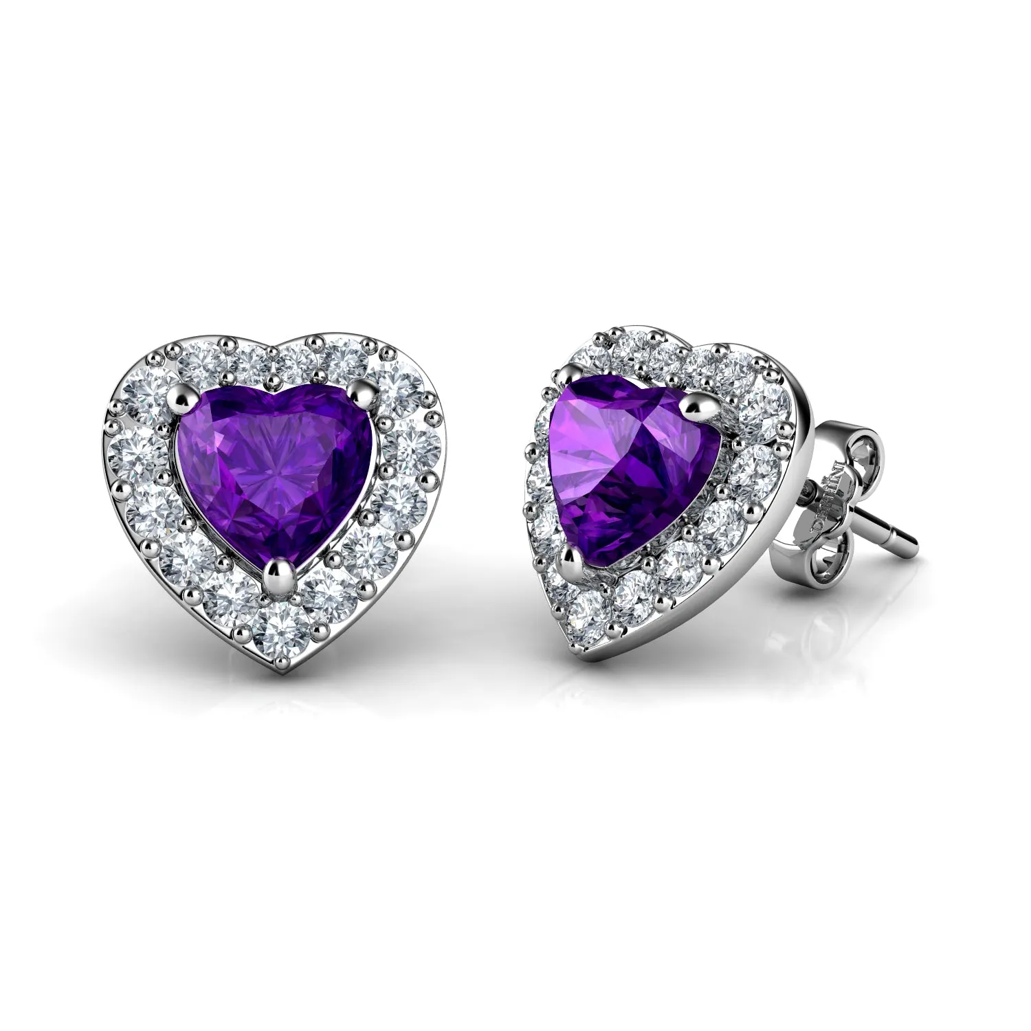 DEPHINI Purple Heart Earrings  925 Sterling Silver Stud Earrings CZ