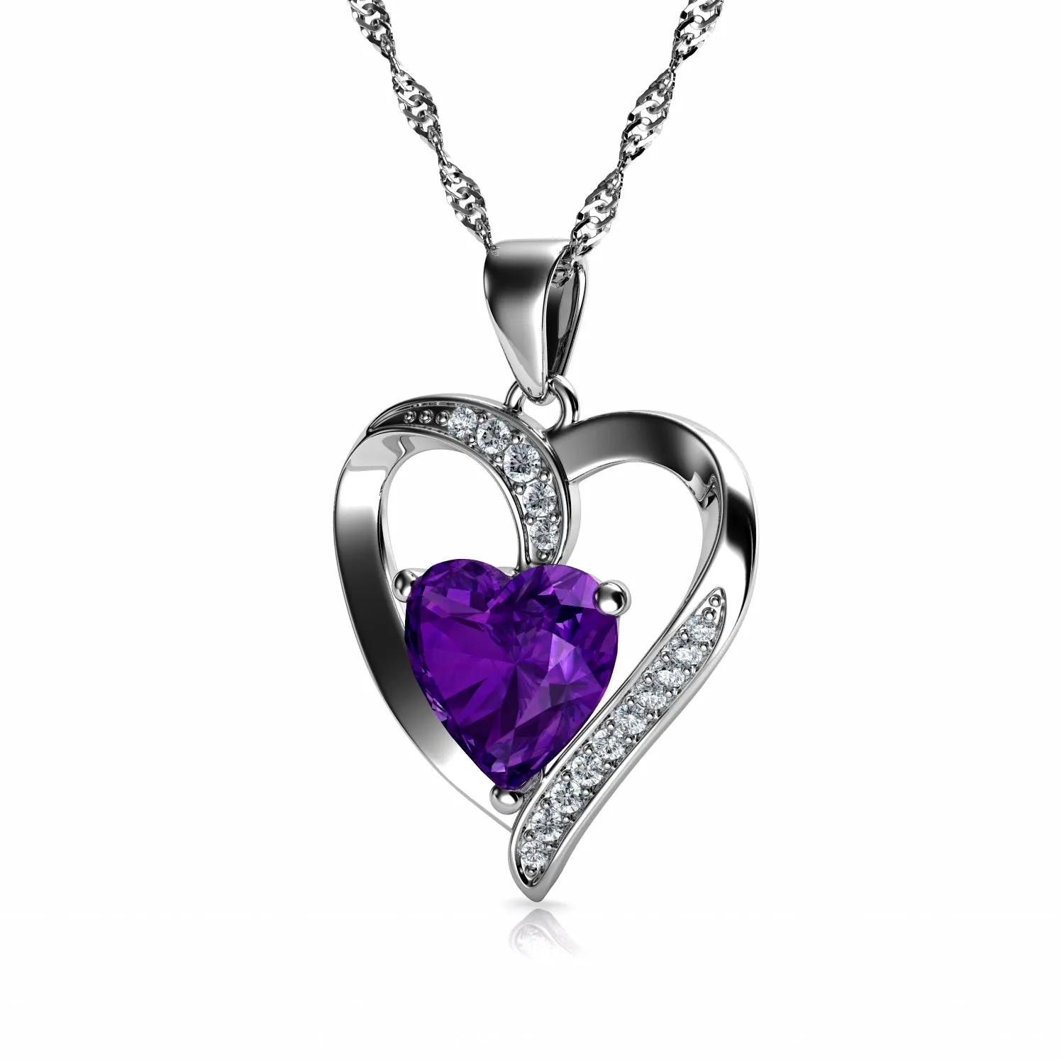 DEPHINI Purple Heart Necklace & Heart Earrings Purple Jewellery SET