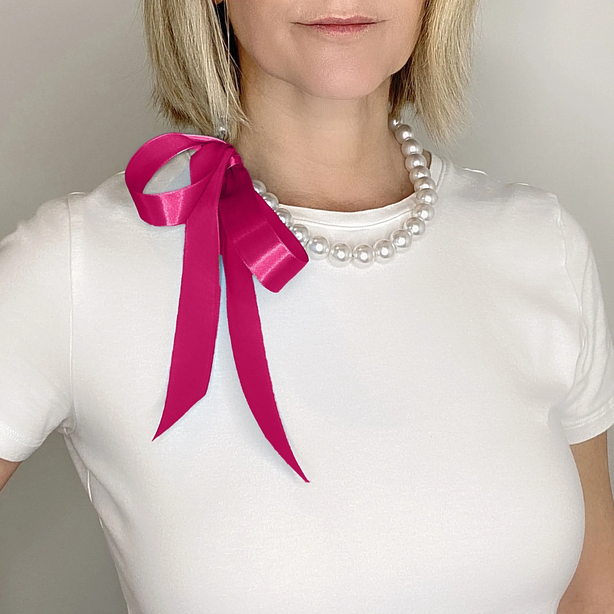 DOTTY bright pink ribbon pearl necklace