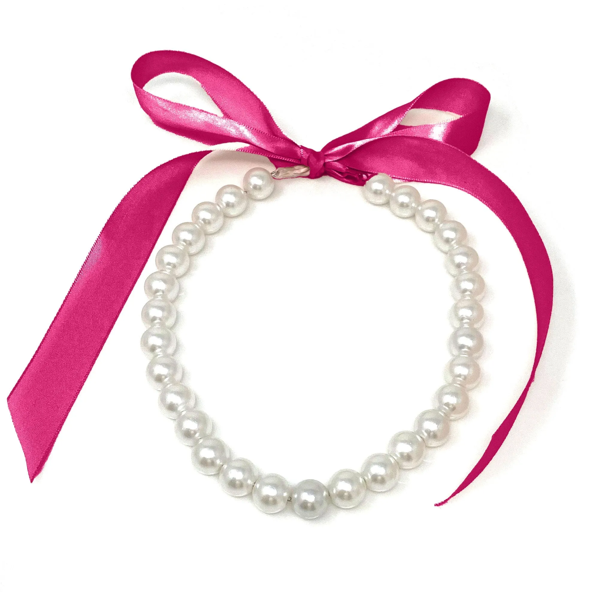 DOTTY bright pink ribbon pearl necklace