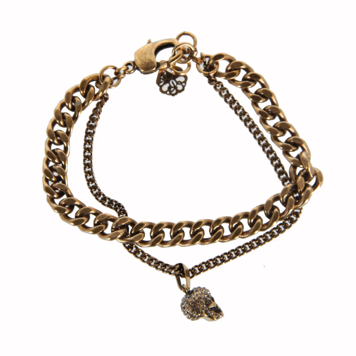 Double Chain Skull Bracelet, Gold