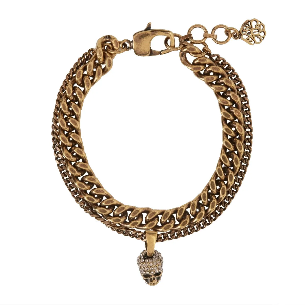 Double Chain Skull Bracelet, Gold