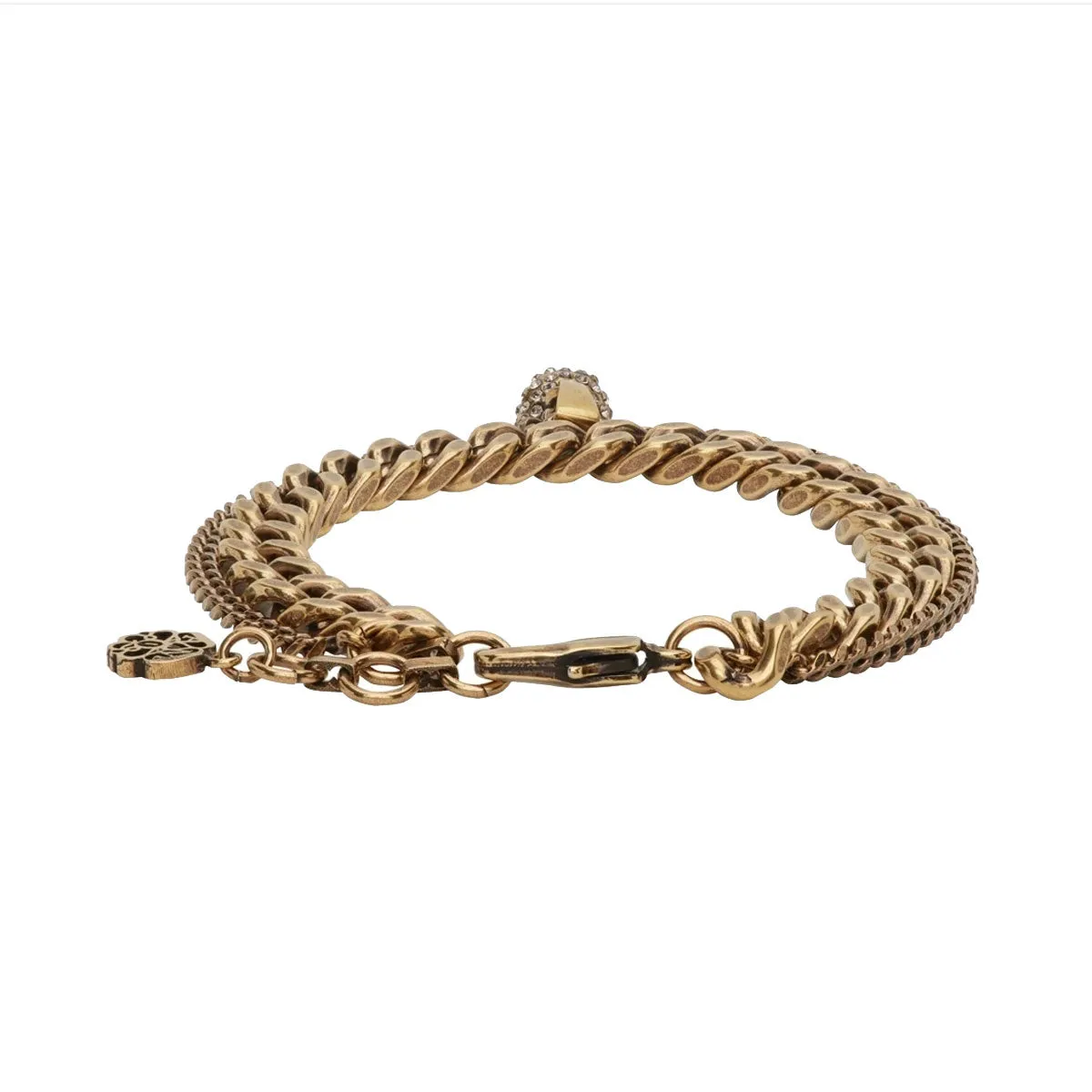 Double Chain Skull Bracelet, Gold