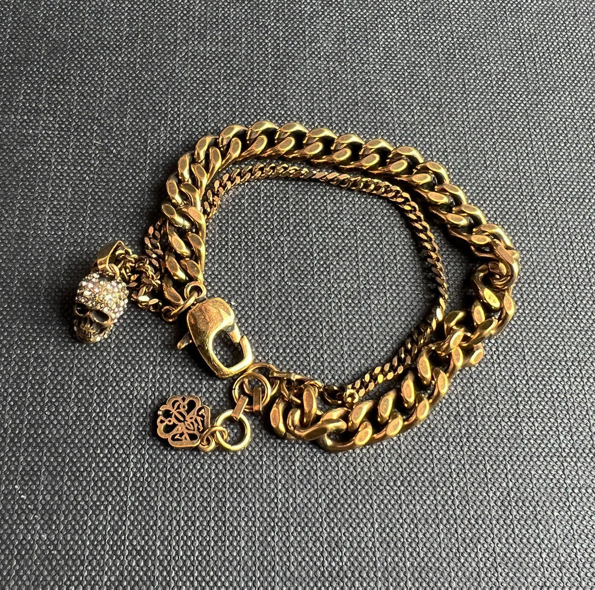 Double Chain Skull Bracelet, Gold