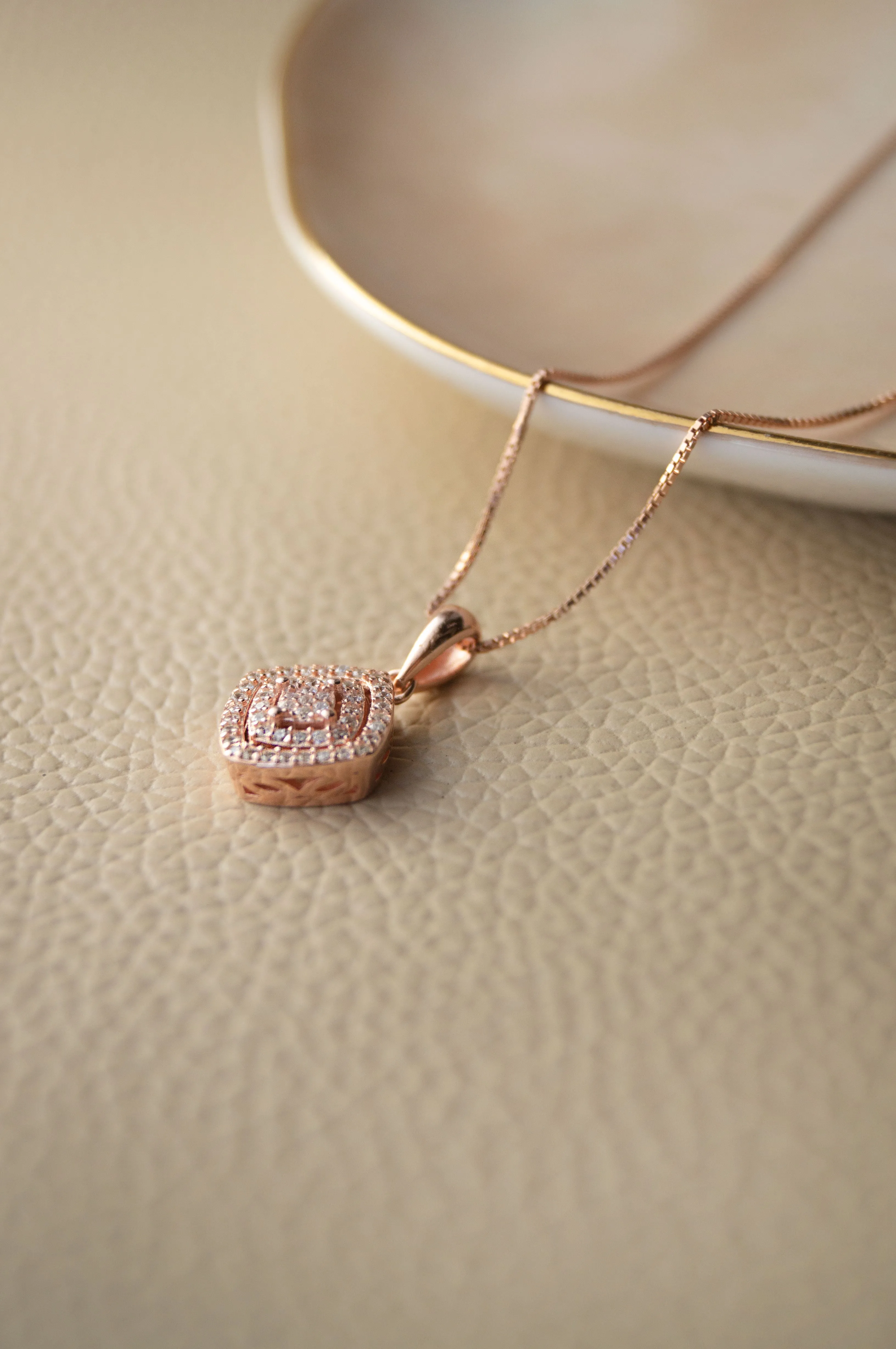 Ecentric Square Rose Gold Plated Sterling Silver Pendant