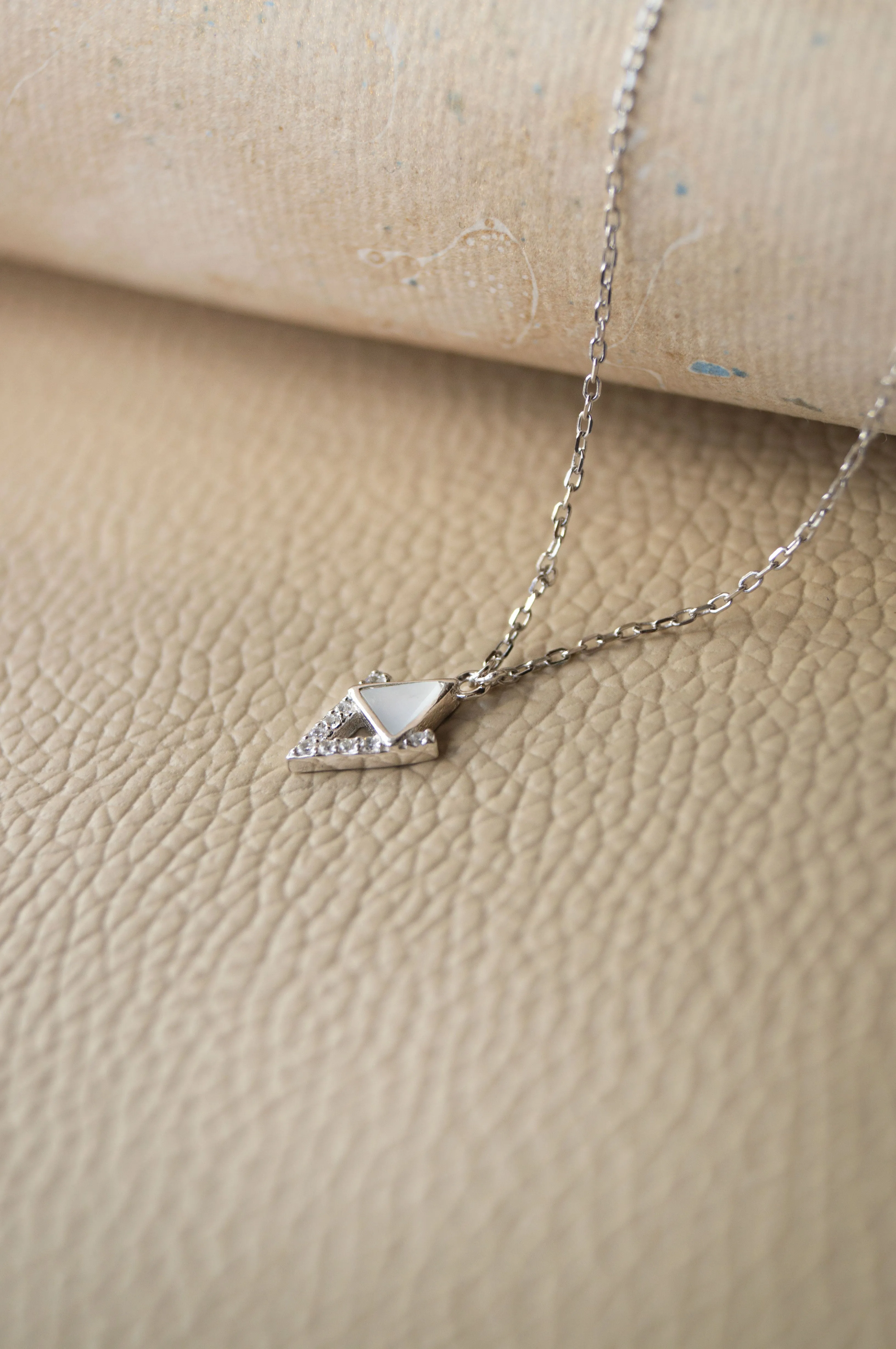 Eclectic Mother-Of-Pearl Triangle Sterling Silver Chain Necklace