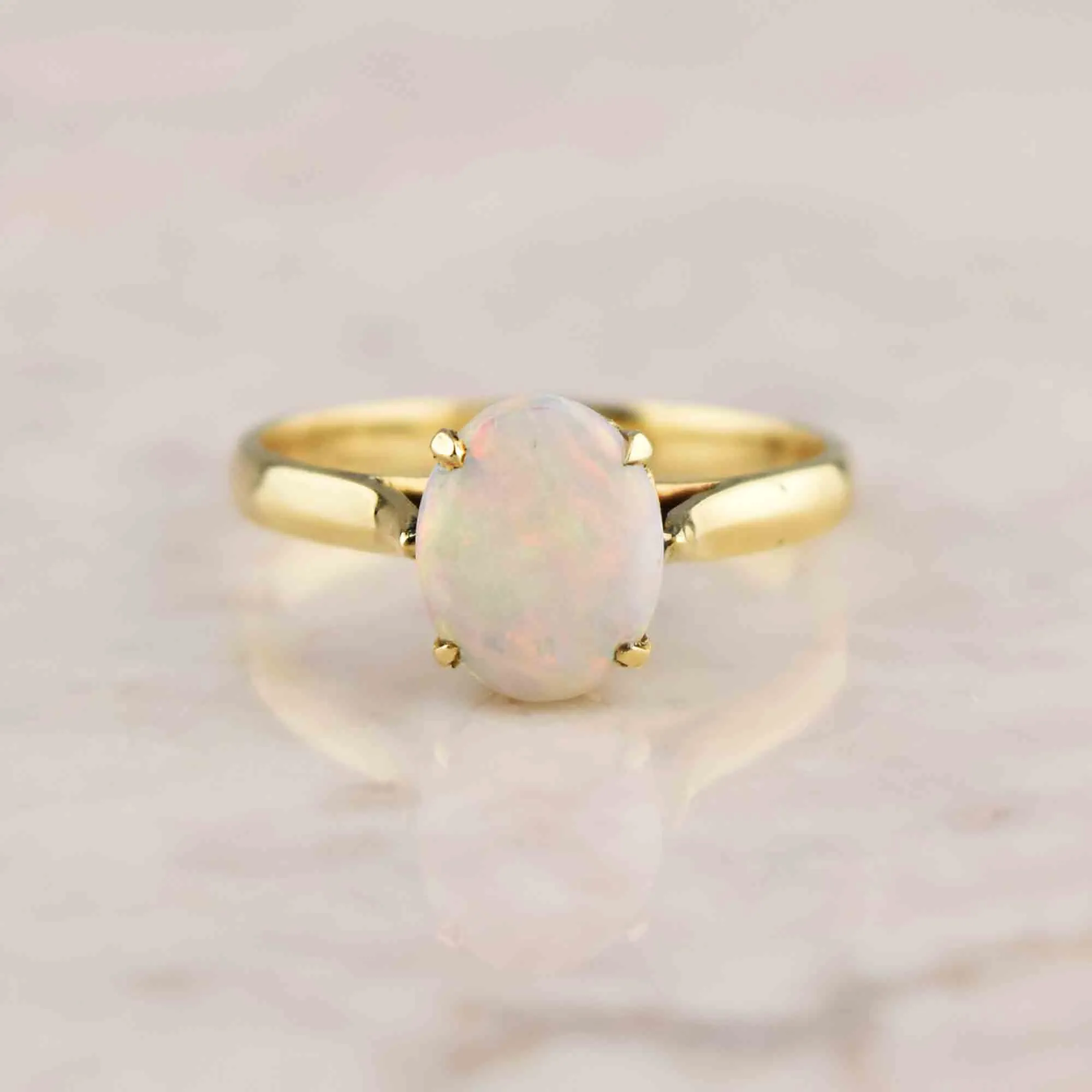 Edwardian 18K Gold Solitaire Opal Cabochon Ring