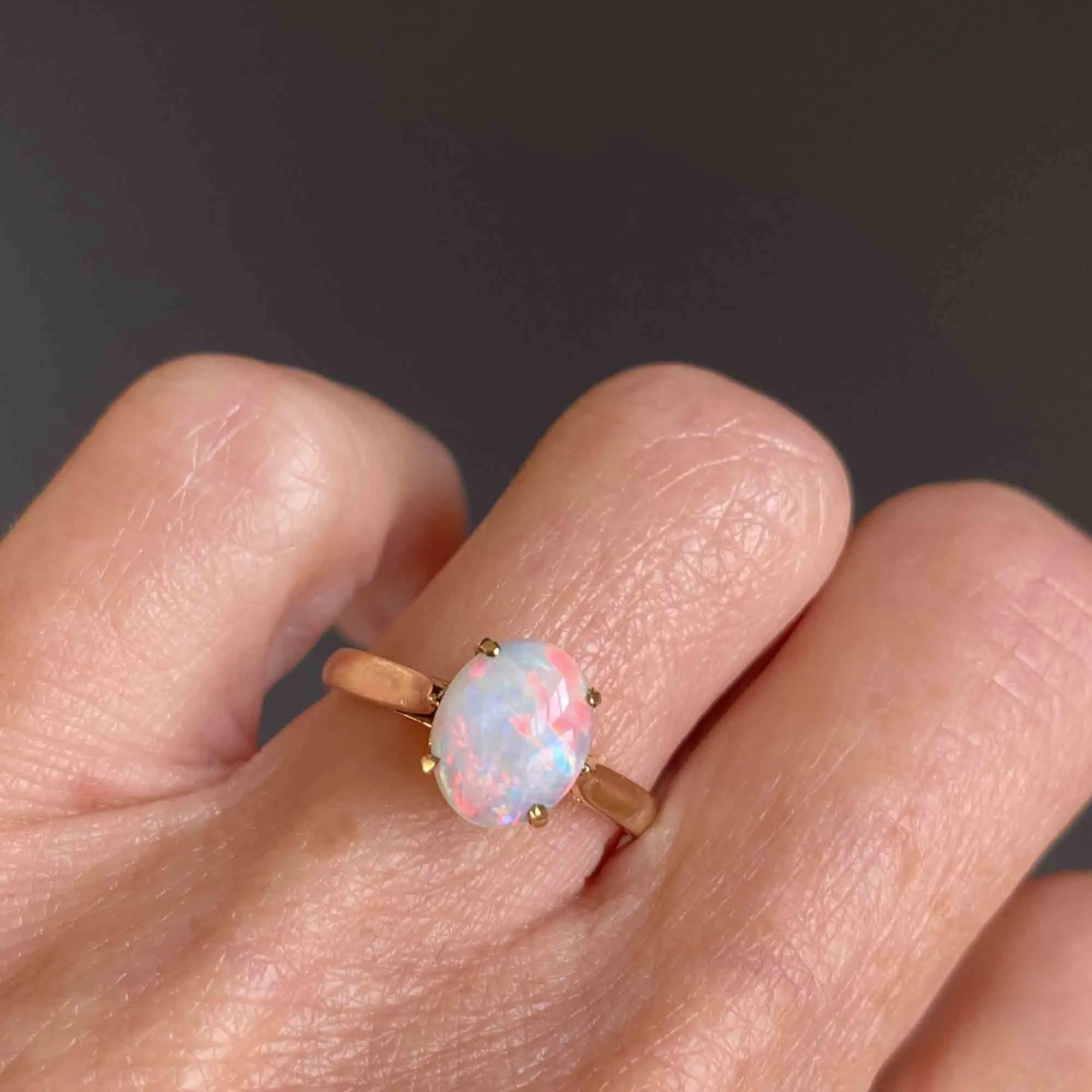 Edwardian 18K Gold Solitaire Opal Cabochon Ring